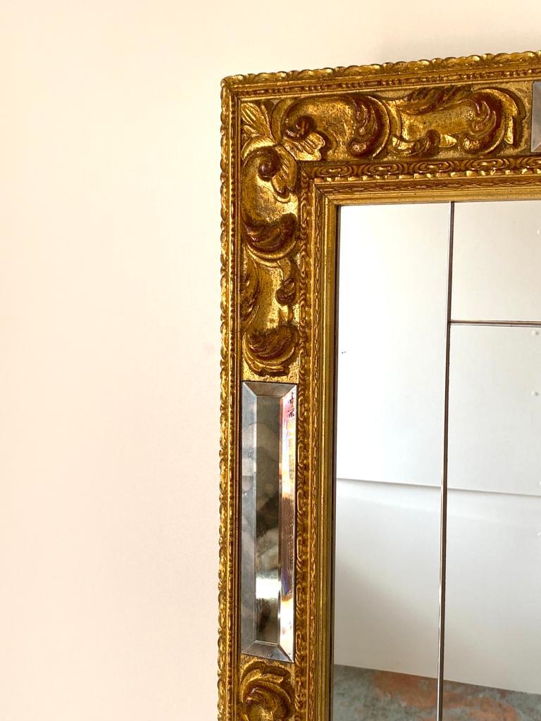 Glass Midcentury Modern Golden Rectangular Wood Mirror, Italy 1950's For Sale