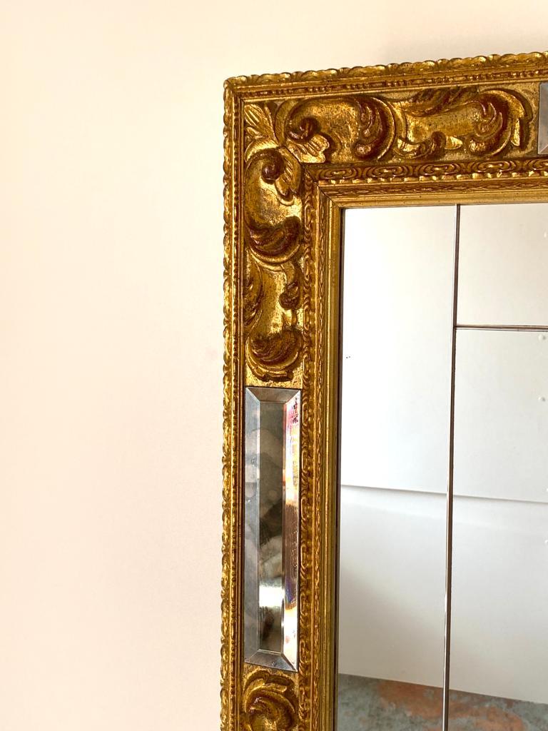 Glass Midcentury Modern Goldenrod Rectangular Wood Mirror, Italy 1950's