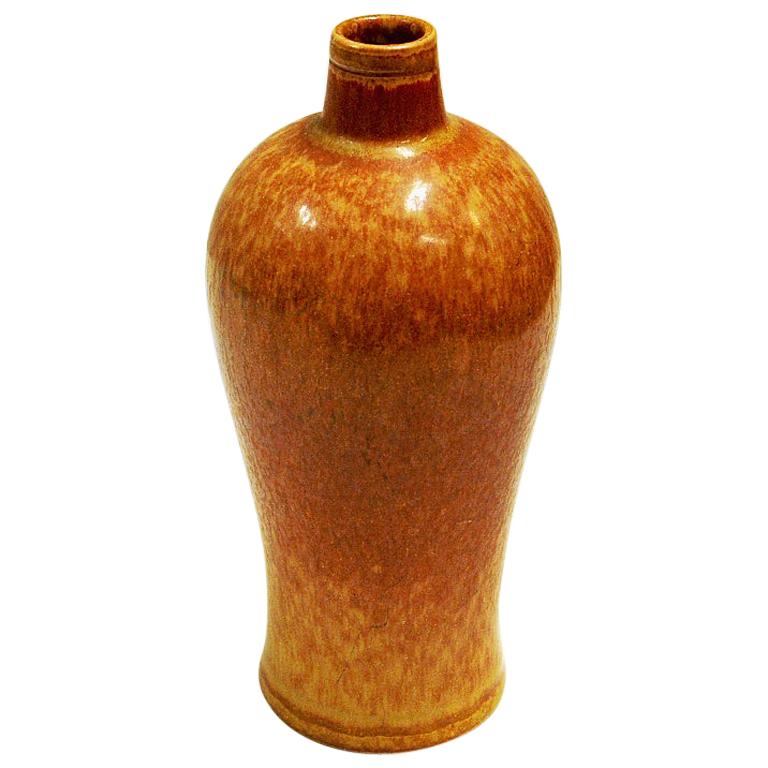 Vintage Goldenbrown Ceramic Vase 1950s by Gunnar Nylund, Rörstrand, Sweden