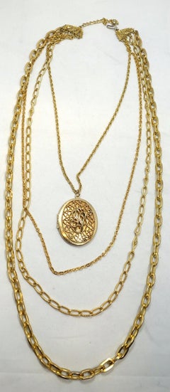 Vintage Goldette 4 Rows Link Chain Locket Pendant Necklace
