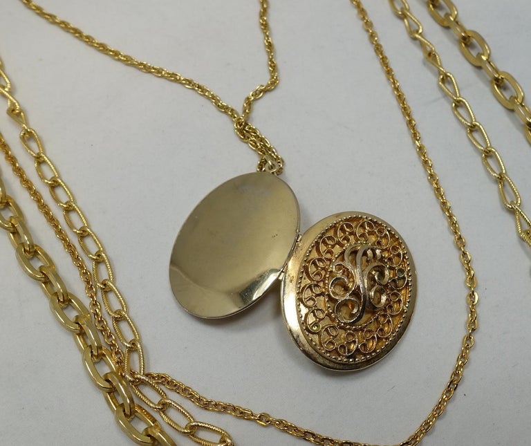 Vintage Goldette 4 Rows Link Chain Locket Pendant Necklace For Sale at ...