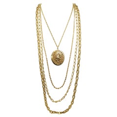 Vintage Goldette 4 Rows Link Chain Locket Pendant Necklace