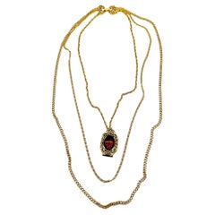 Vintage Goldette Amethyst Locket Chain Necklace 1960s