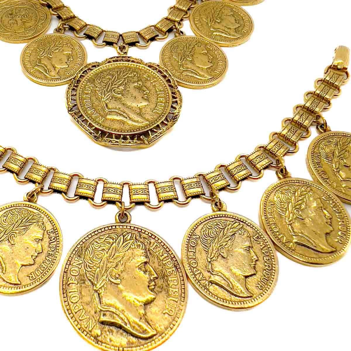Vintage Goldette Chunky Statement Coin Necklace and Bracelet Set 1960s For Sale 1