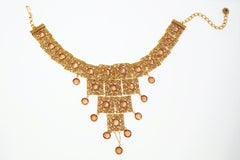 Vintage Goldette Etruscan Revival Bib Necklace with Topaz Crystals, 1970s
