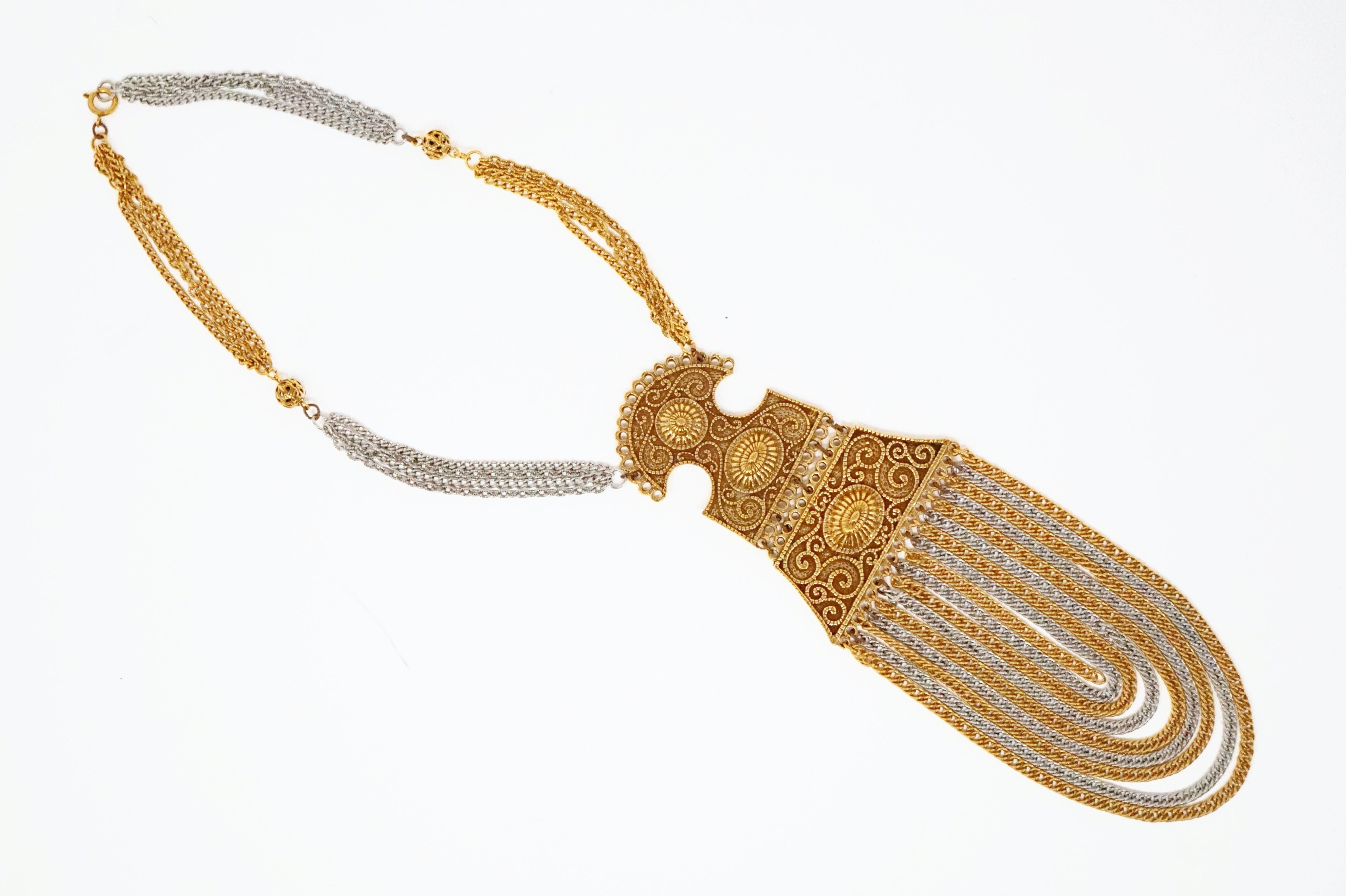 Vintage Goldette Etruskische Revival Kette Kostüm Statement Halskette, 1970er Jahre im Angebot 1