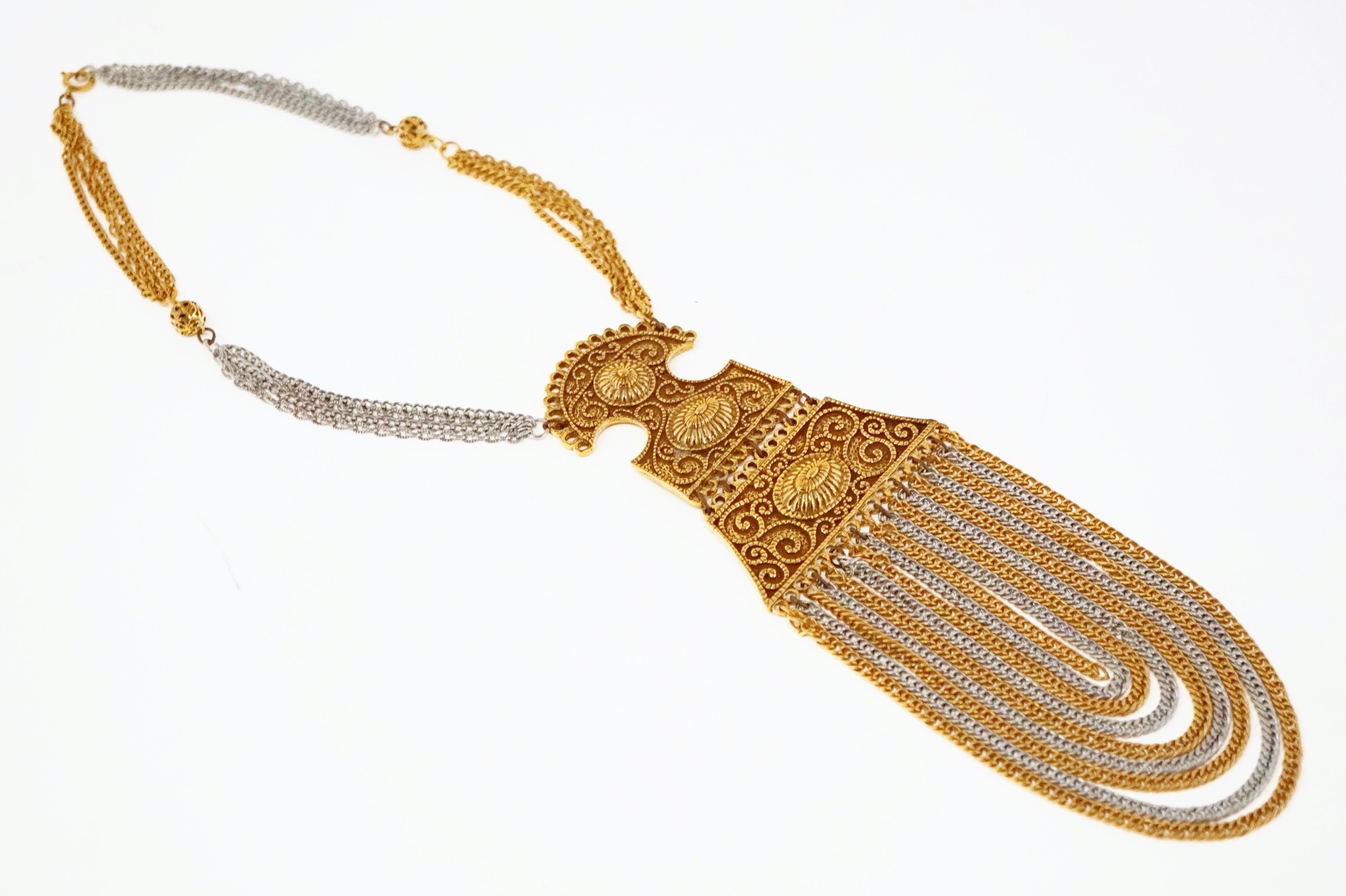 Vintage Goldette Etruscan Revival Chain Costume Statement Necklace, 1970s For Sale 1