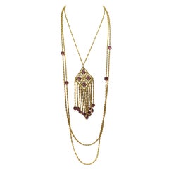 Vintage Goldette Faux Amethyst Crystal Multi-Stand Necklace