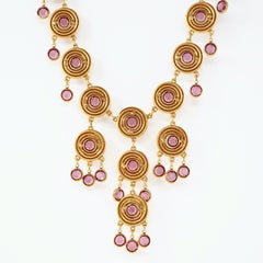 Vintage Goldette Gilt & Amethyst Crystal Waterfall Statement Necklace, 1970s