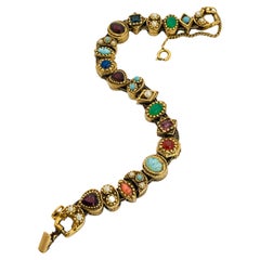 Vintage GOLDETTE gold jewel glass stones slide charm bracelet