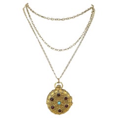 Goldette Medaillon/Pillbox Mehrstrang-Halskette, Vintage