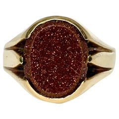 Vintage Goldstone and 18 Carat Gold Signet Ring