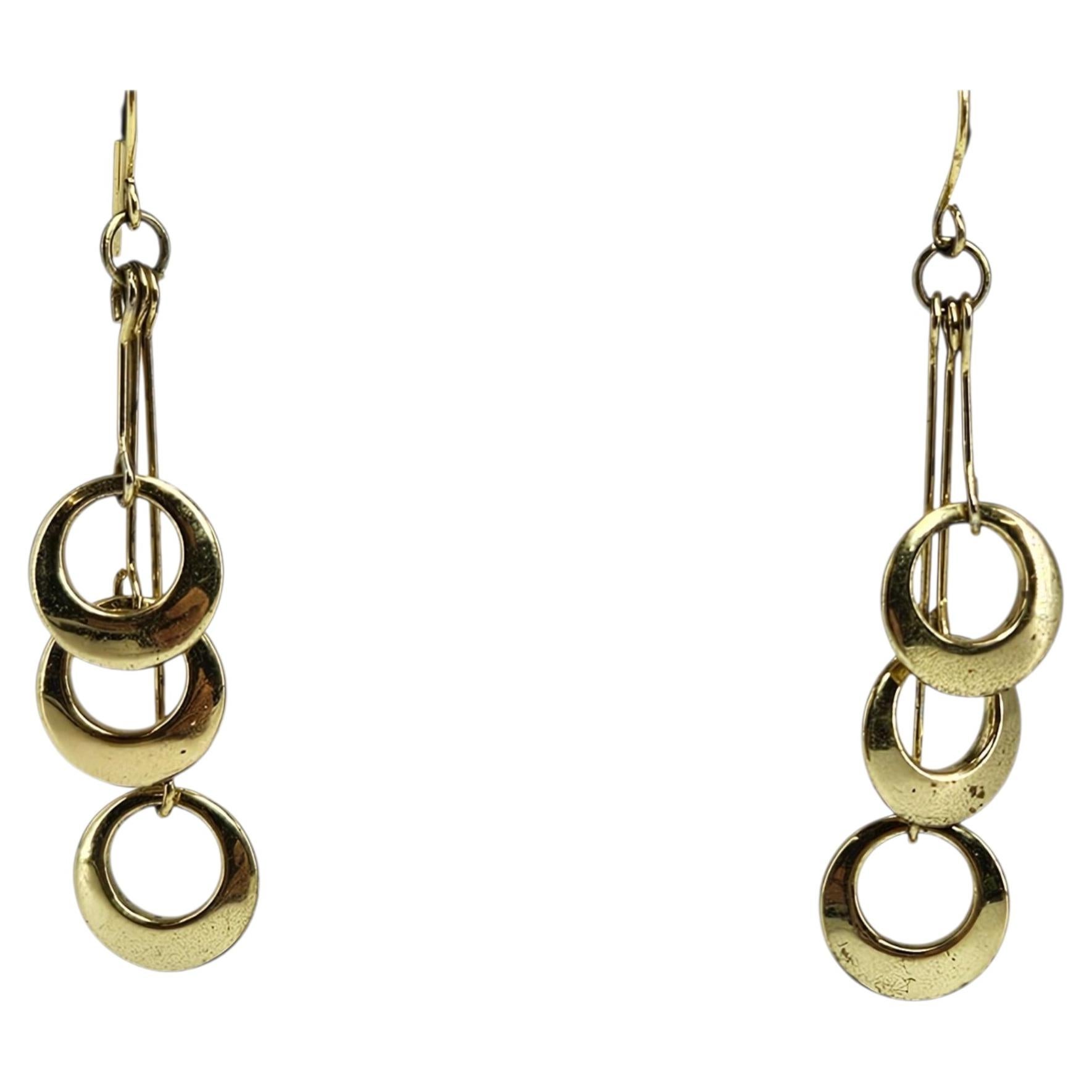 Vintage Goldtone Dangle 3 Tiered Circles Earrings For Sale