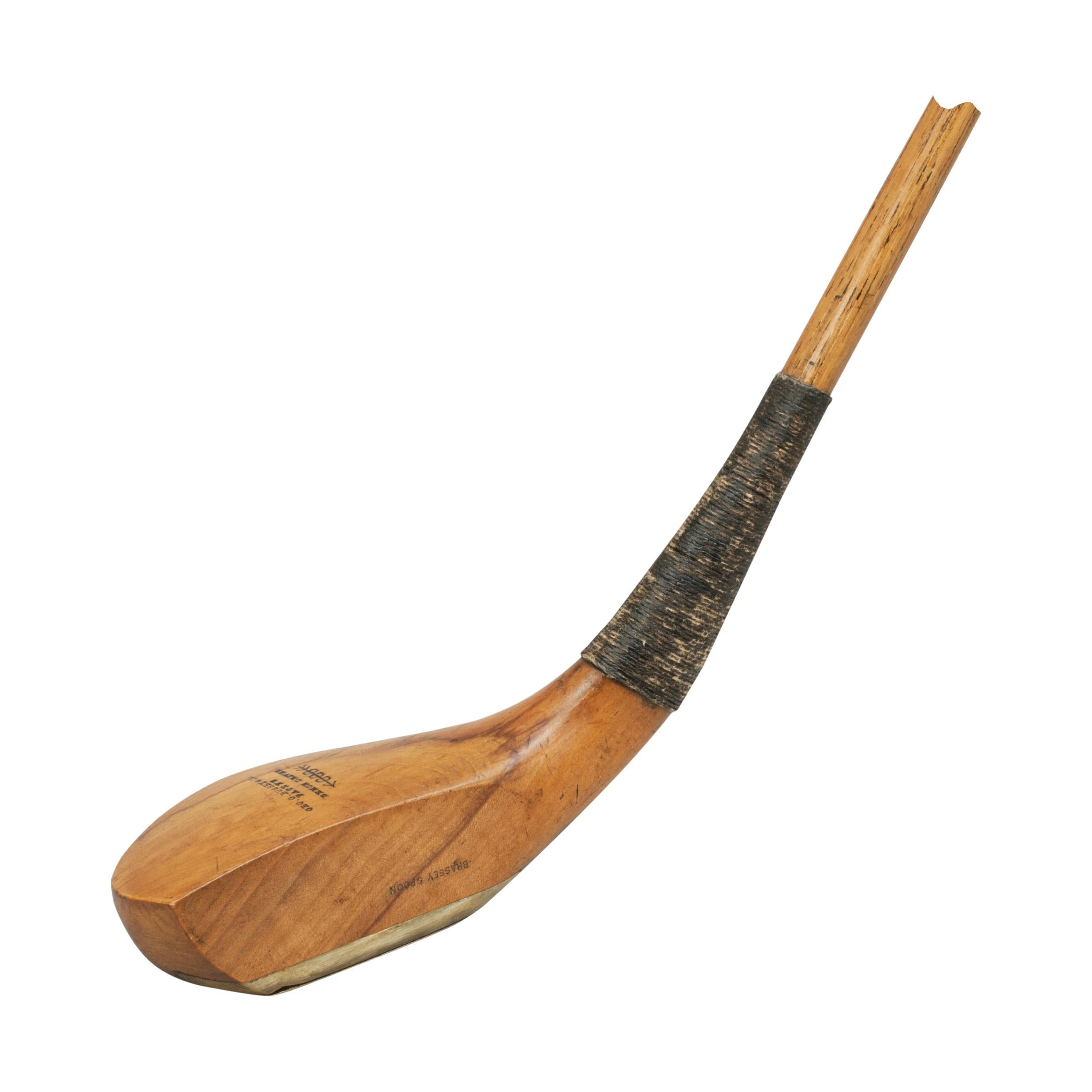 George Bussey Transitional long nose spoon, golf club.
A superb transitional long nose spoon by George Bussey. The beautiful fruitwood head with excellent colour and good makers and model stamp 