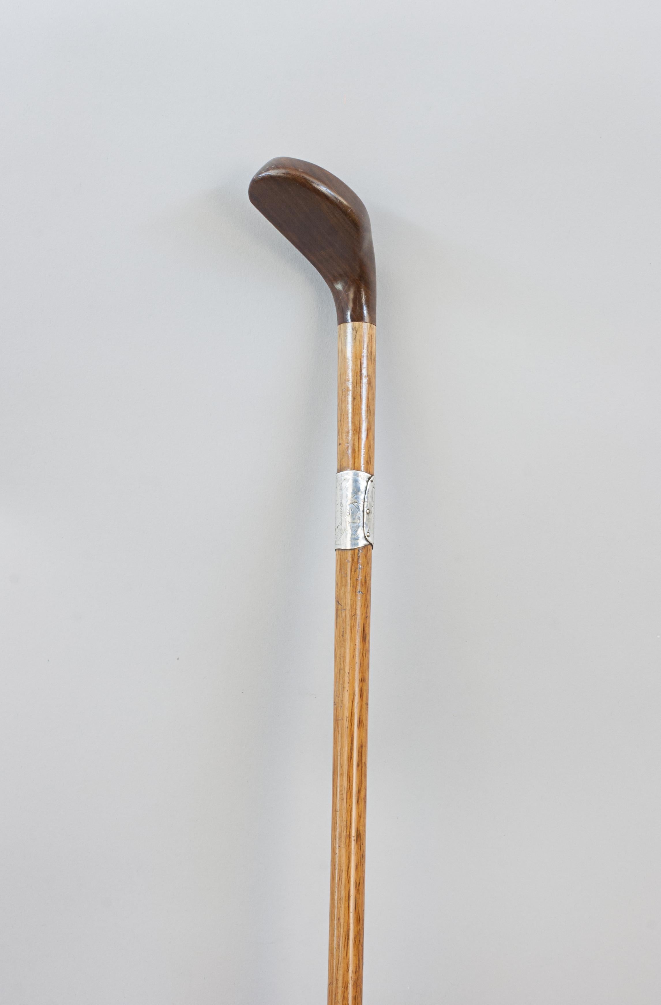 Vintage Golf Club Walking Stick With Silver Band In Good Condition In Oxfordshire, GB