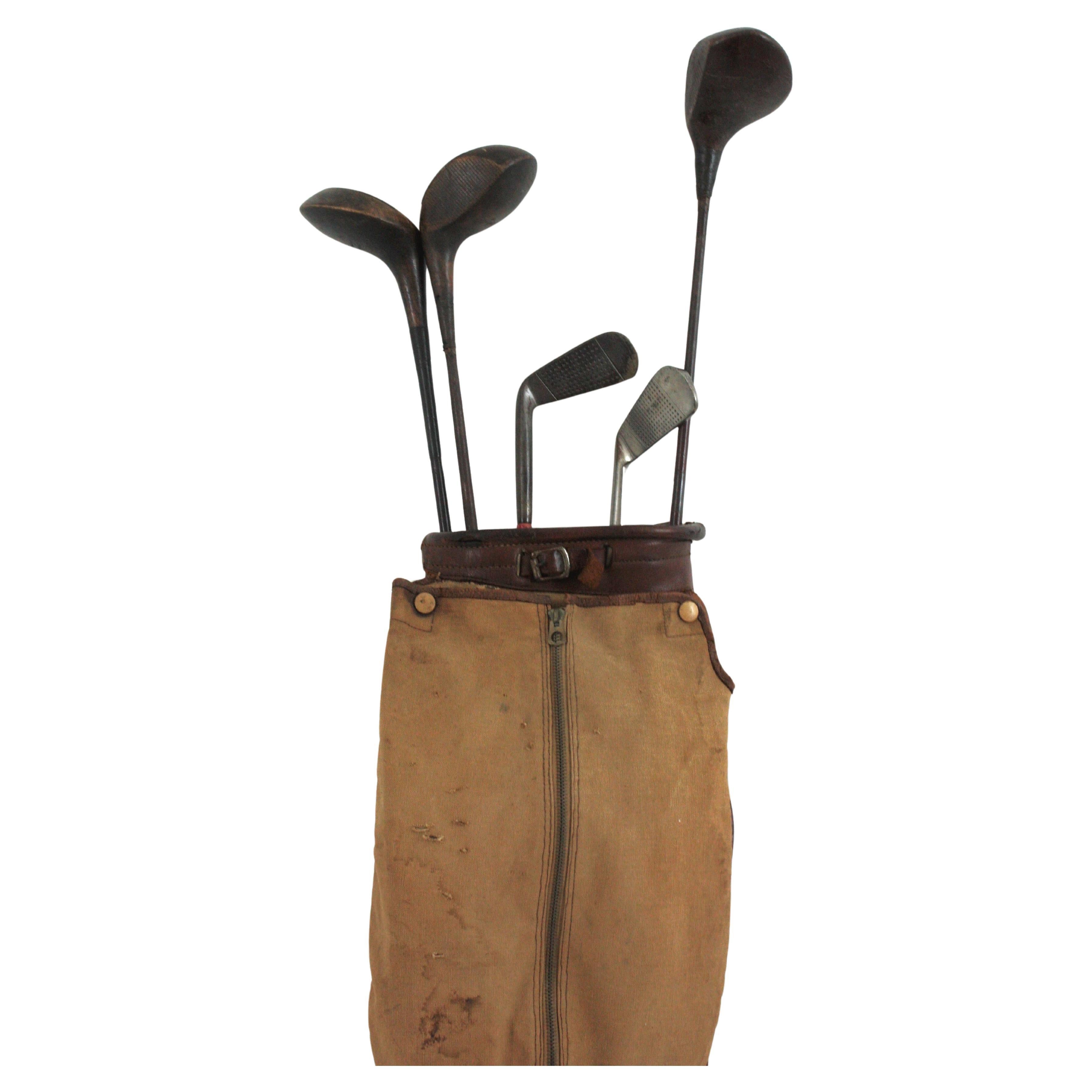 Hand-Crafted Vintage Golf Clubs with Bag For Sale