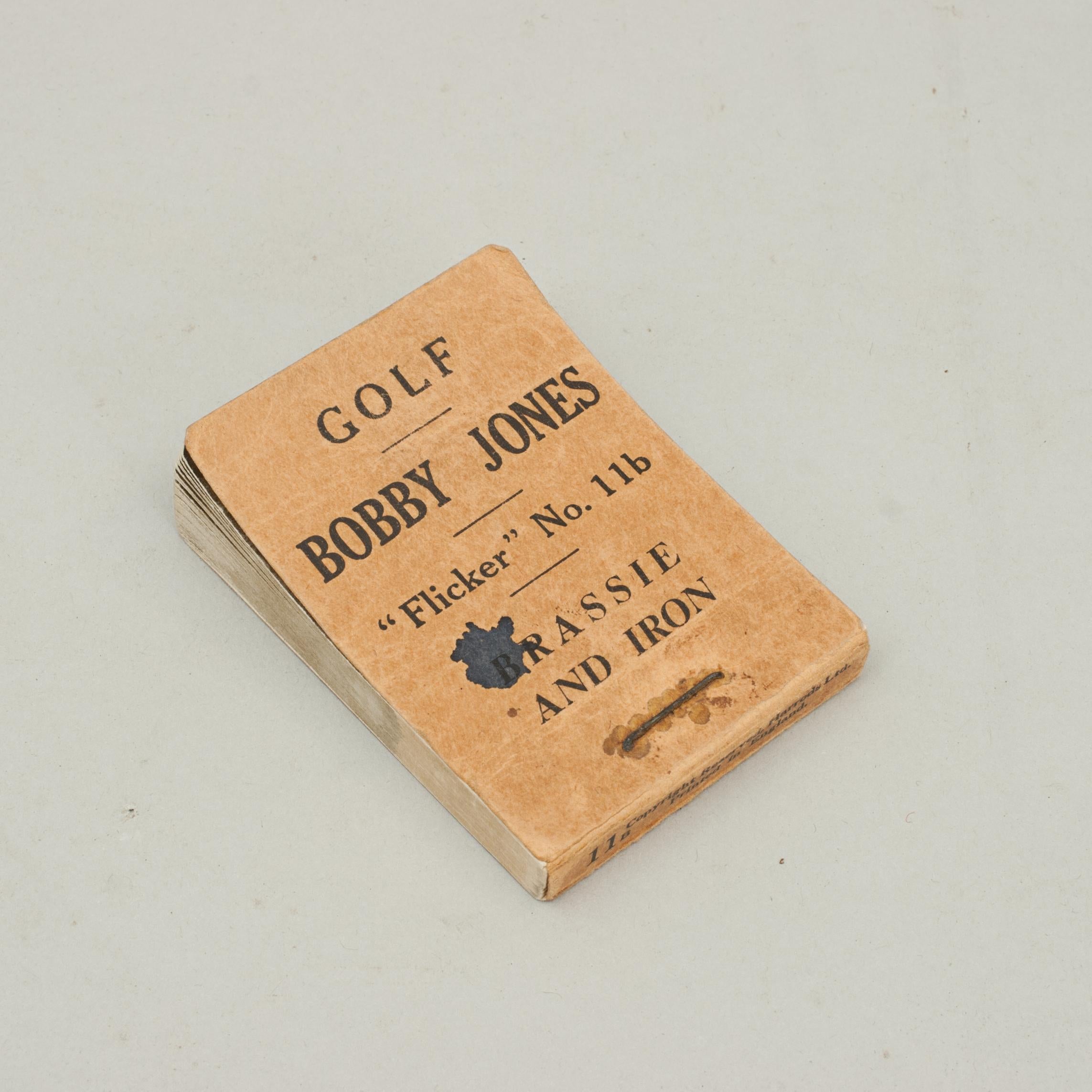 Vintage Golf Flicker book, Bobby Jones.
The flicker book is one of a set of 3 Bobby Jones books, This is No. 11b Brassie And Iron.
Produced by Flicker Productions Ltd., 113b Earl's Court Road, London, SW5, phone Frobisher 3277. Copyright reserved,