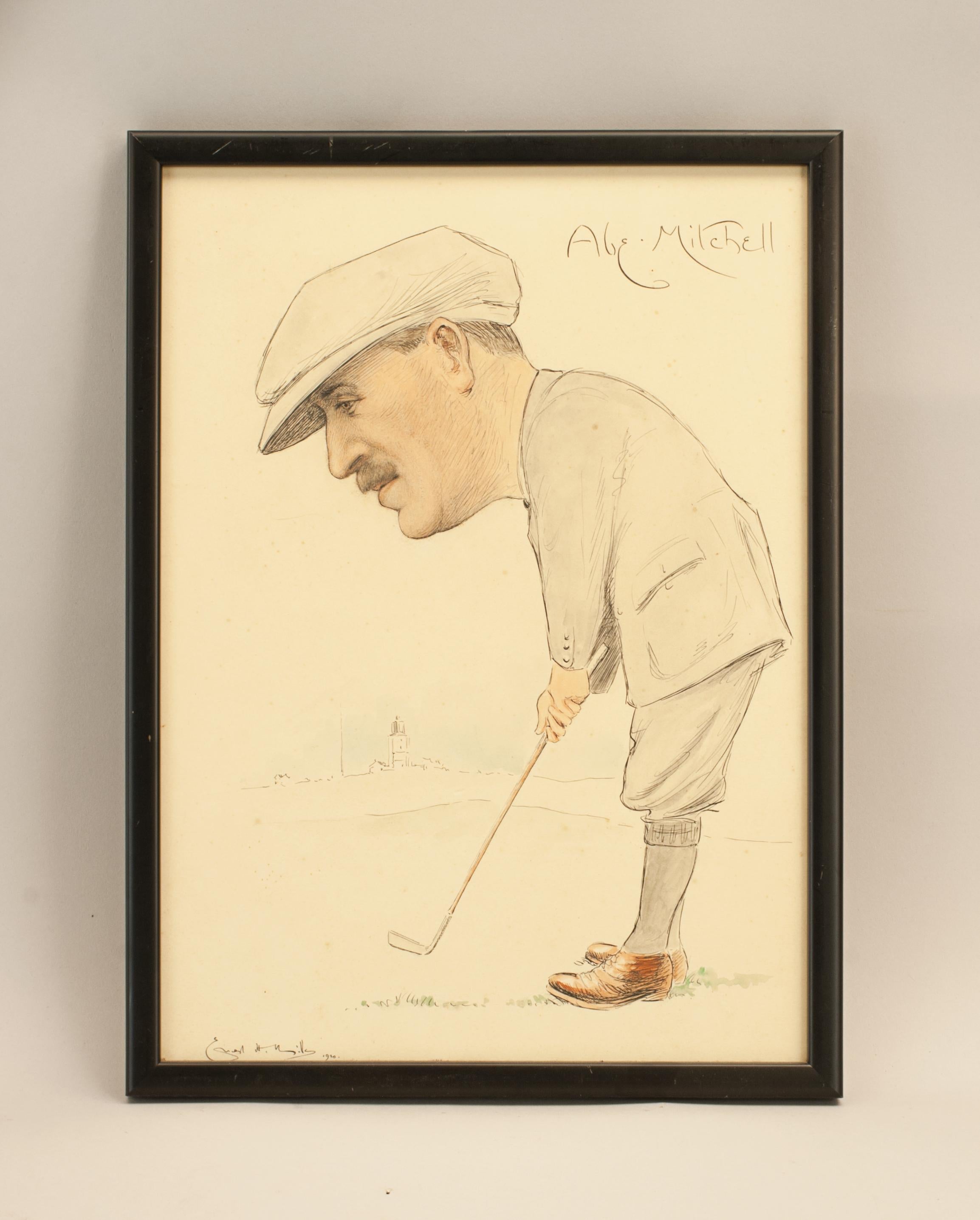 Golf Caricature Picture, Abe Mitchell.
A wonderful water colour of the English professional golfer, Abe Mitchell (Henry Abraham Mitchell) at North Foreland Golf Club. The painting is signed and dated Ernest H. Neville 1920.

Dimensions:

Height
36