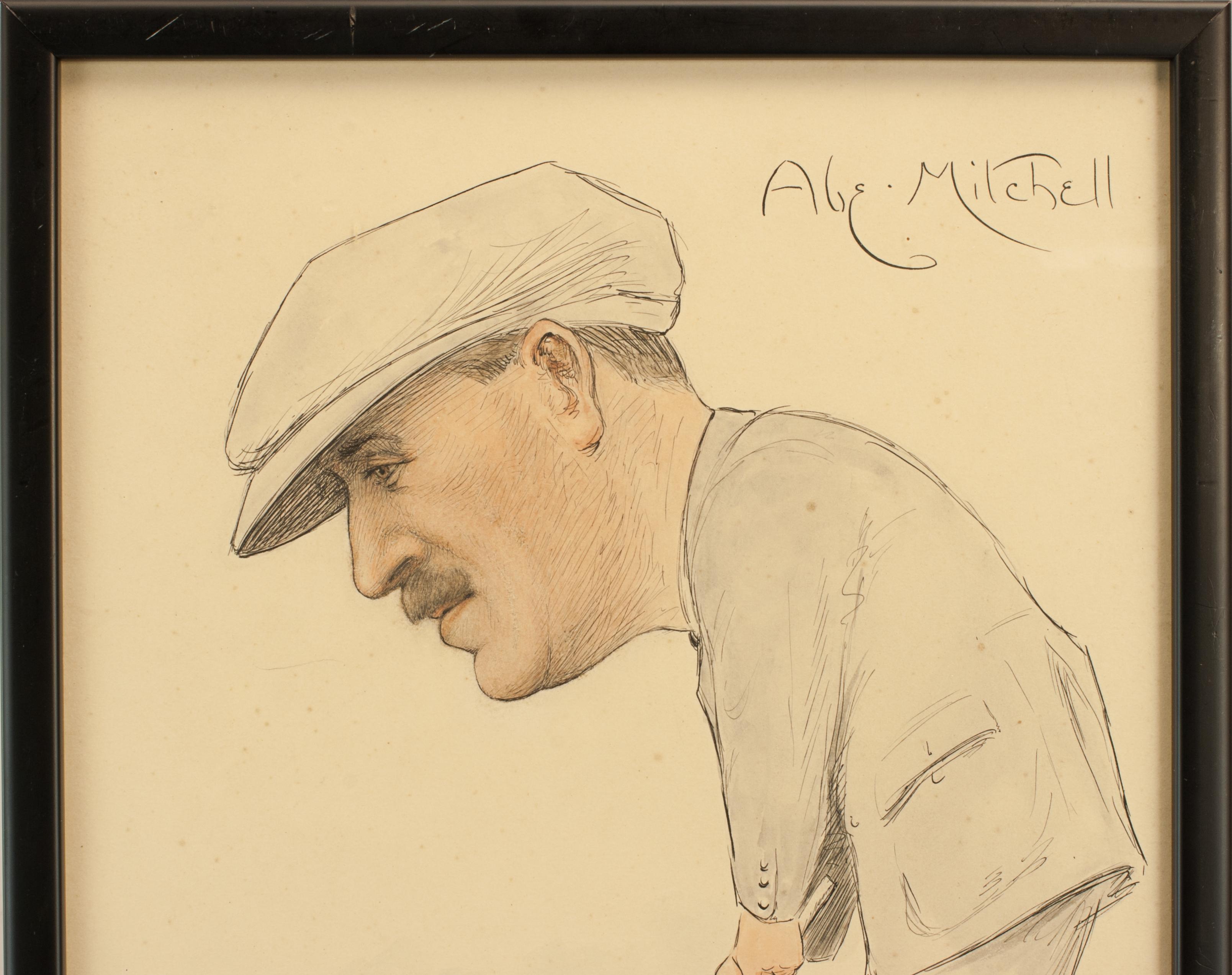 20th Century Vintage Golf Picture Of Abe Mitchell, Watercolour Painting. For Sale