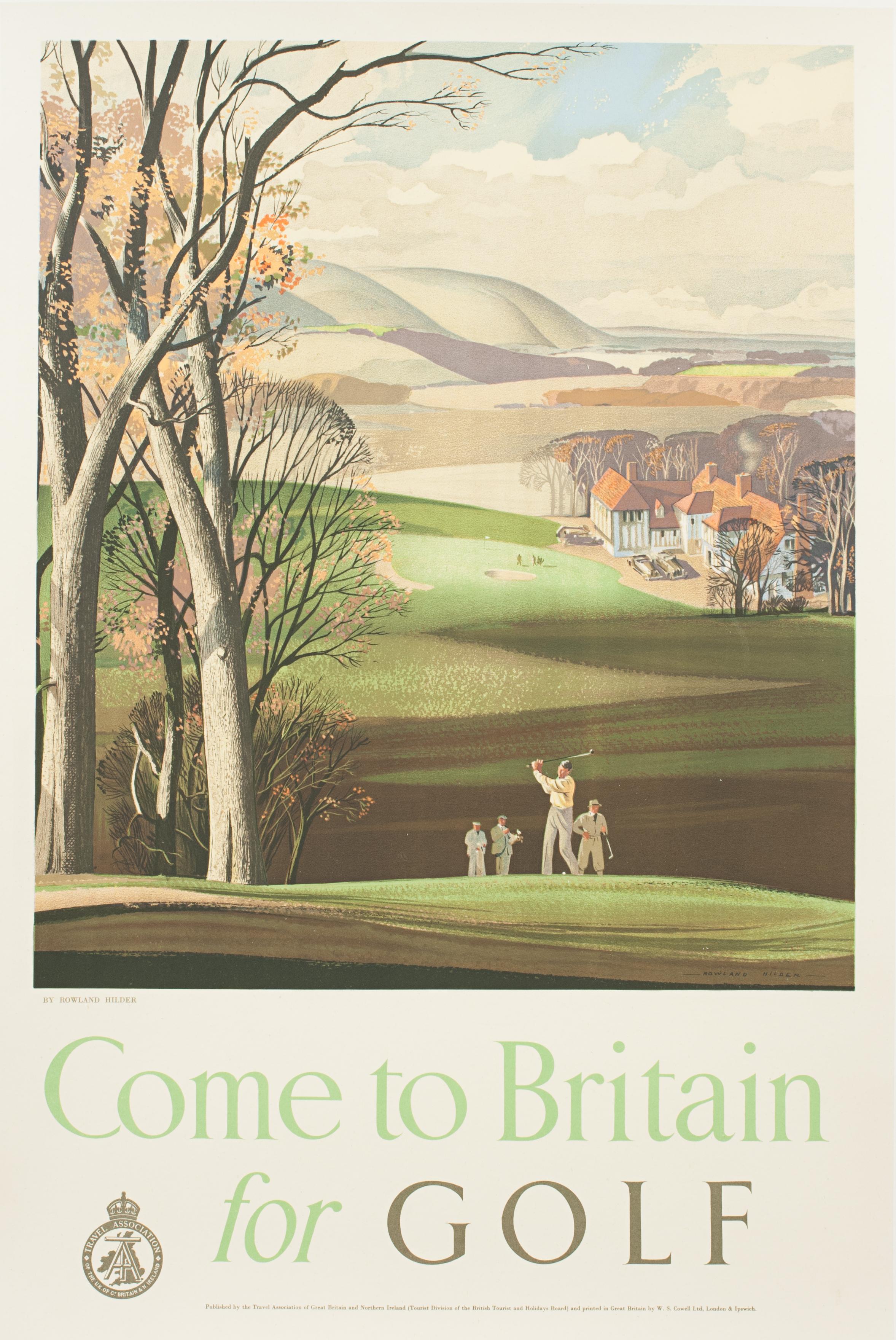 Vintage-Golfdruck „Come to Britain for Golf“ von Roland Hilder (Jagdkunst) im Angebot
