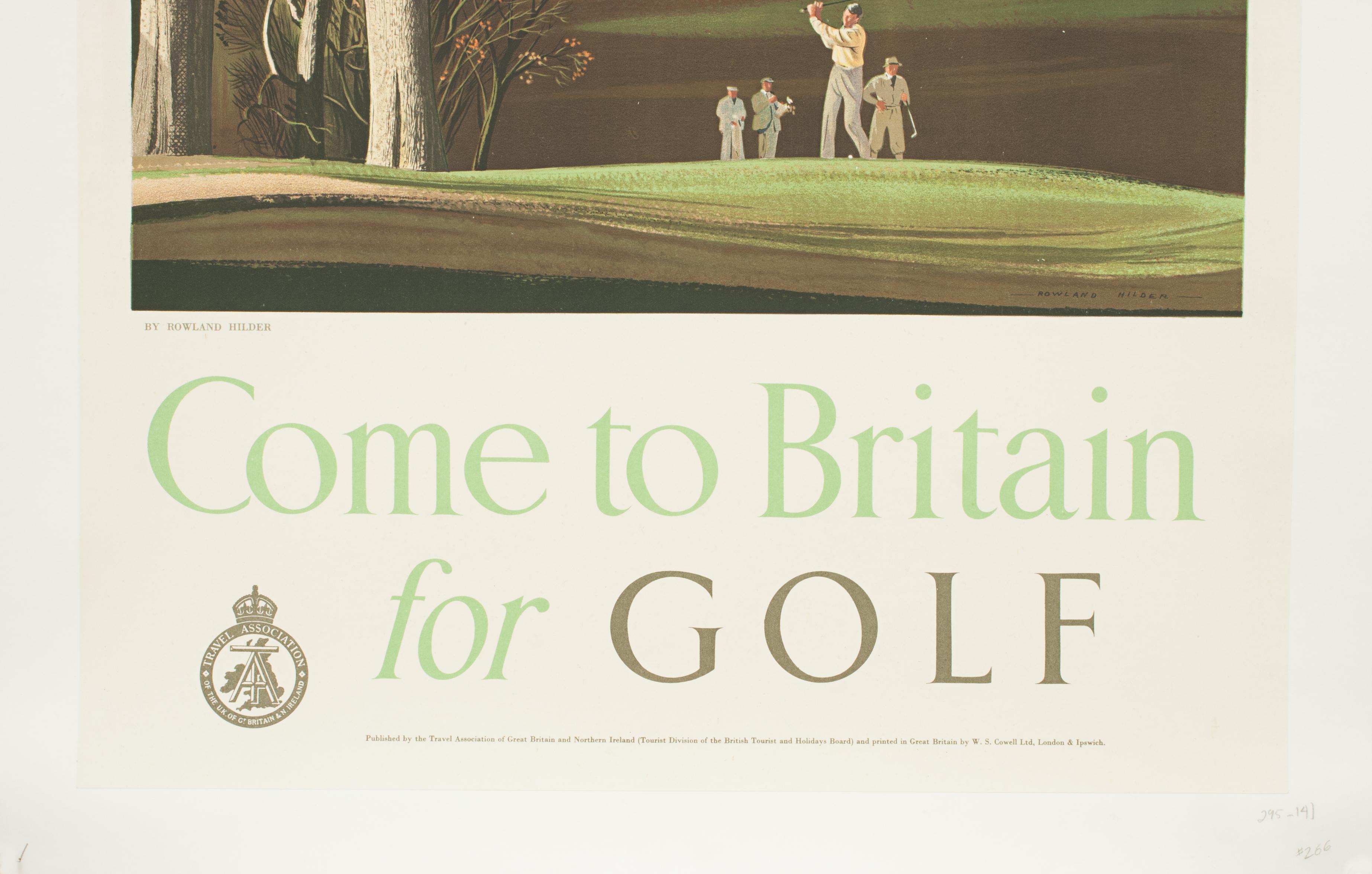 Vintage-Golfdruck „Come to Britain for Golf“ von Roland Hilder im Zustand „Gut“ im Angebot in Oxfordshire, GB