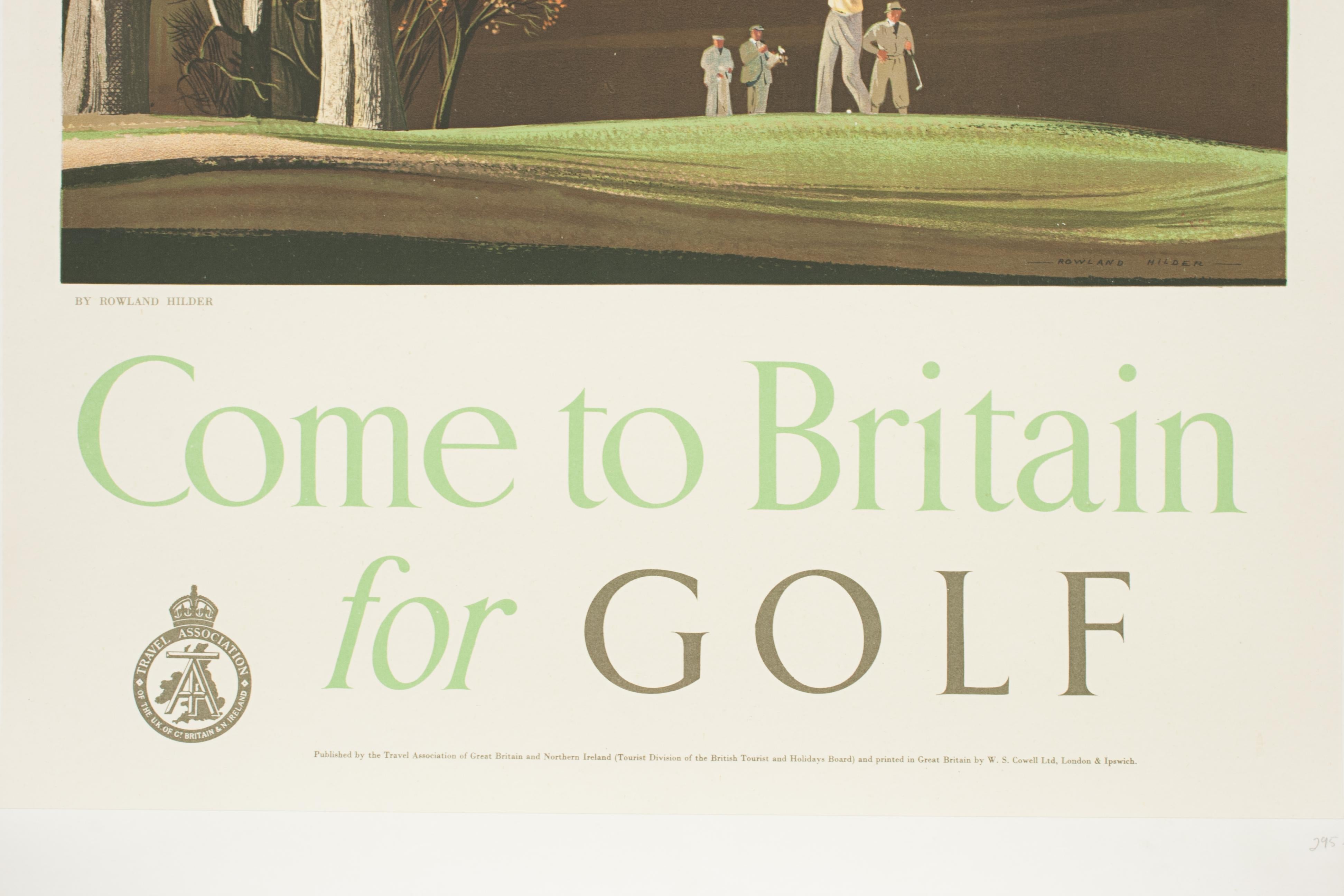 Sporting Art Vintage Golf Print, Come to Britain for Golf by Roland Hilder For Sale