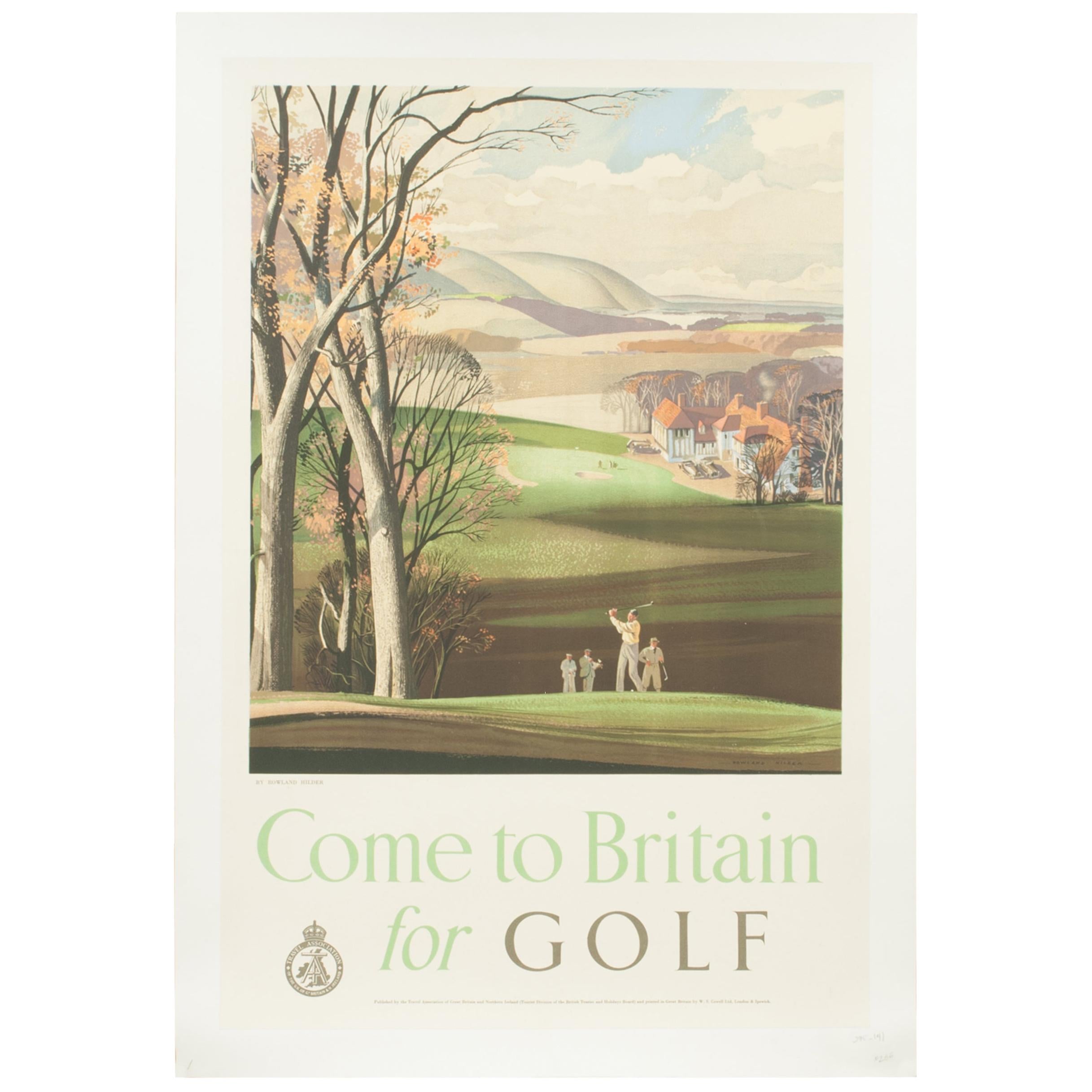 Vintage Golf Print, Come to Britain for Golf by Roland Hilder For Sale