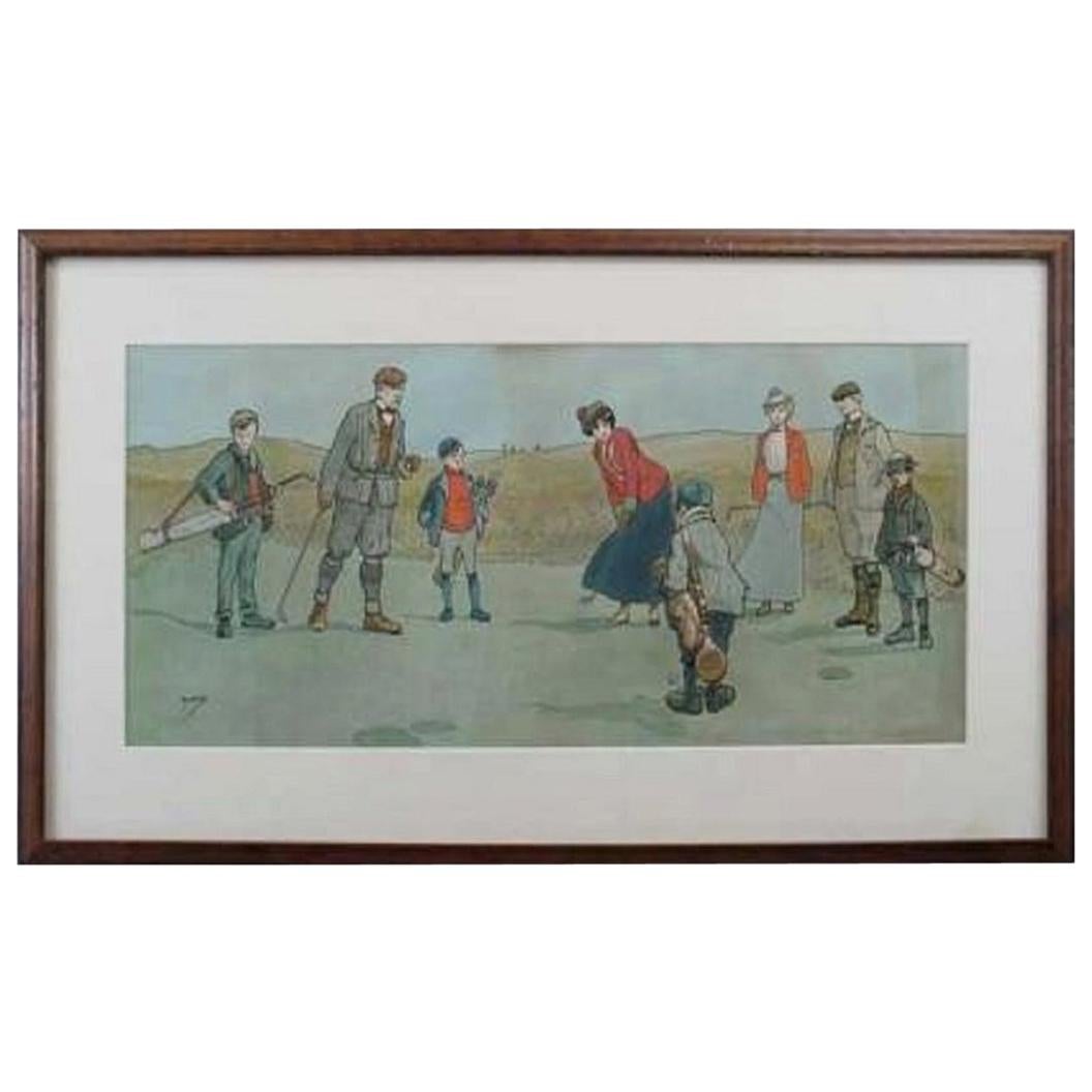 Vintage Golf Print, Lithograph by John Hassal, Putting Out