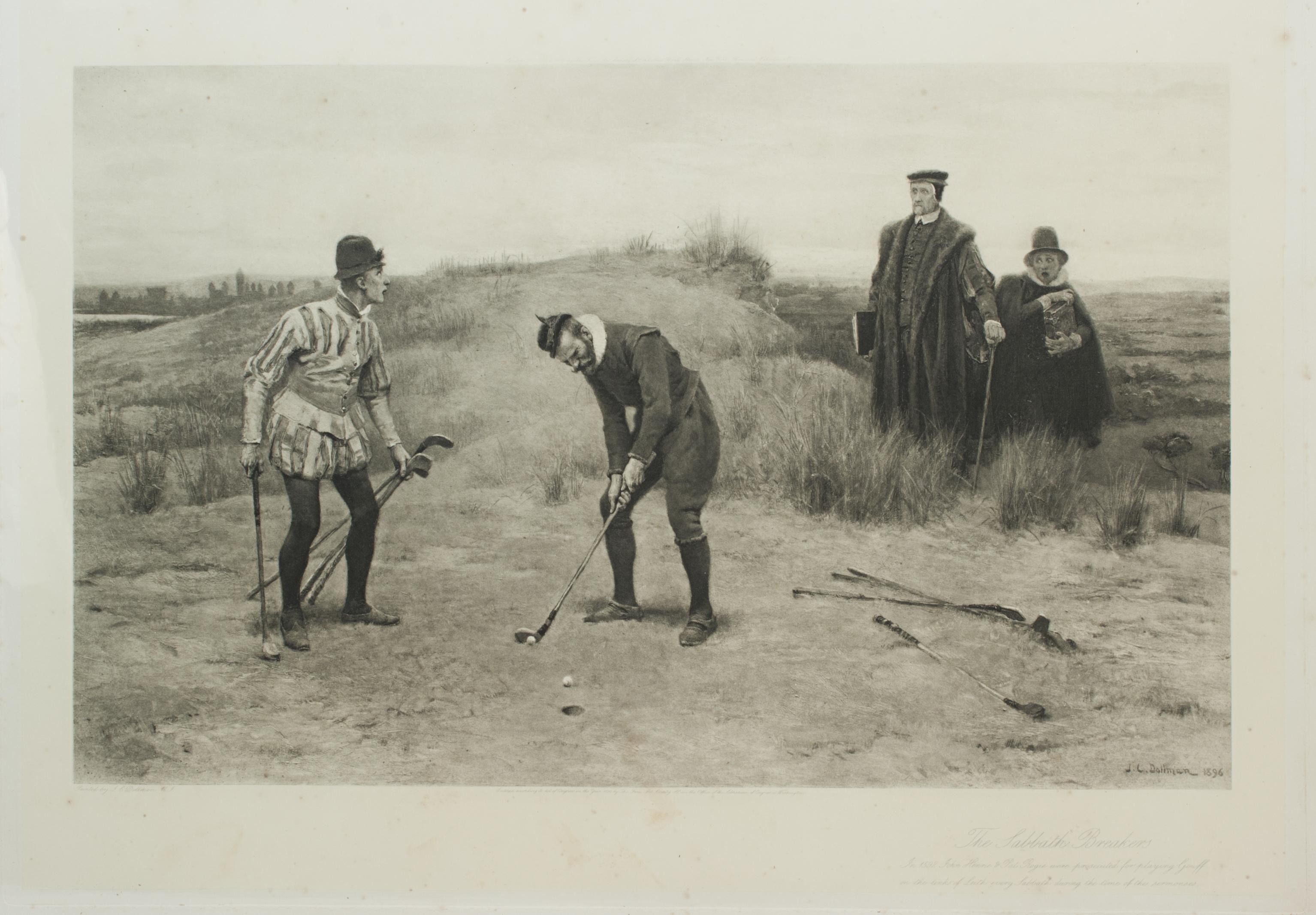 Sporting Art Stampa vintage sul golf, fotoincisione, Sabbath Breakers dopo J.C. Dollman in vendita