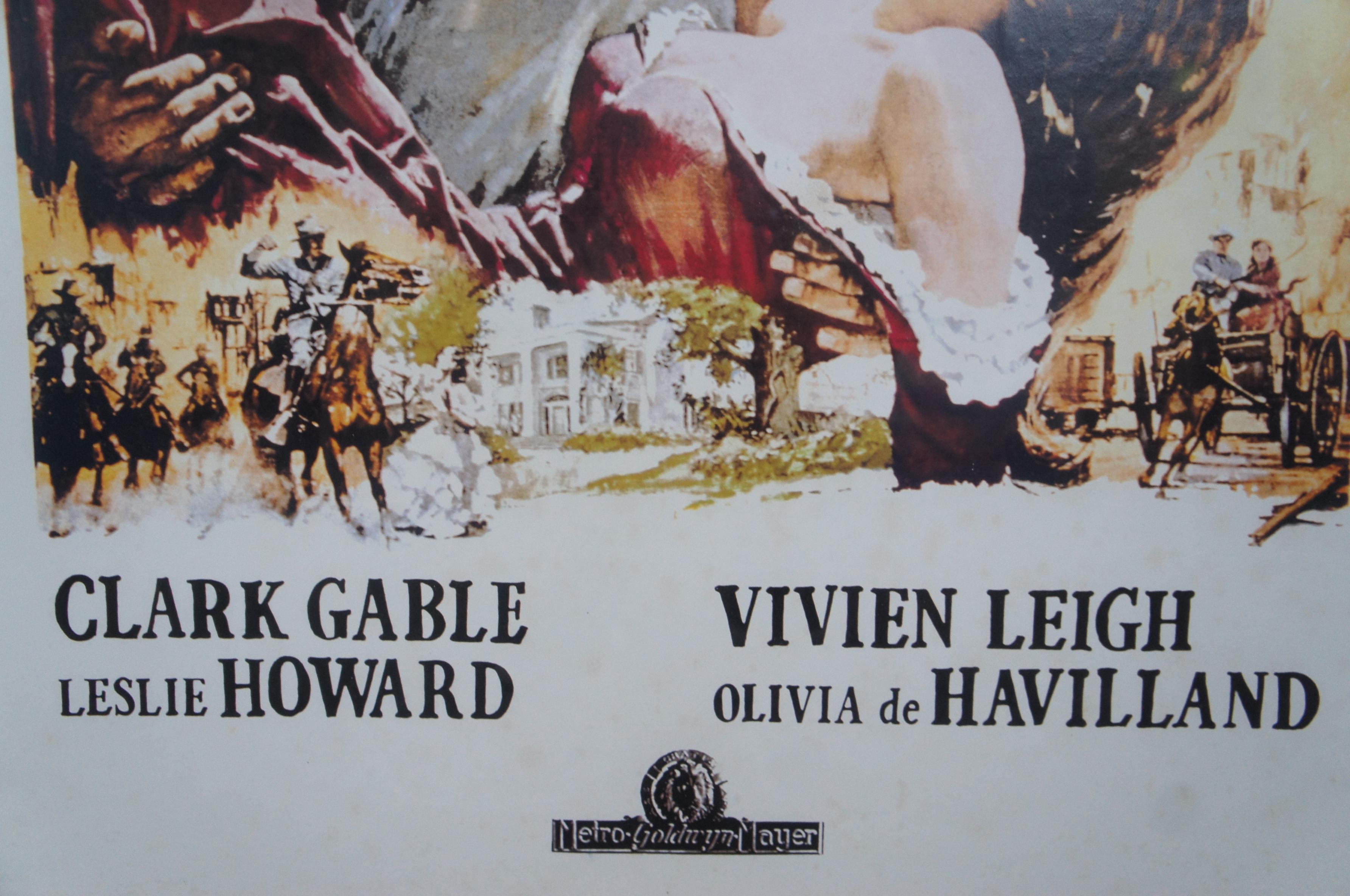 Vintage Gone with the Wind Framed Movie Advertising Poster Gable Fleming In Good Condition For Sale In Dayton, OH