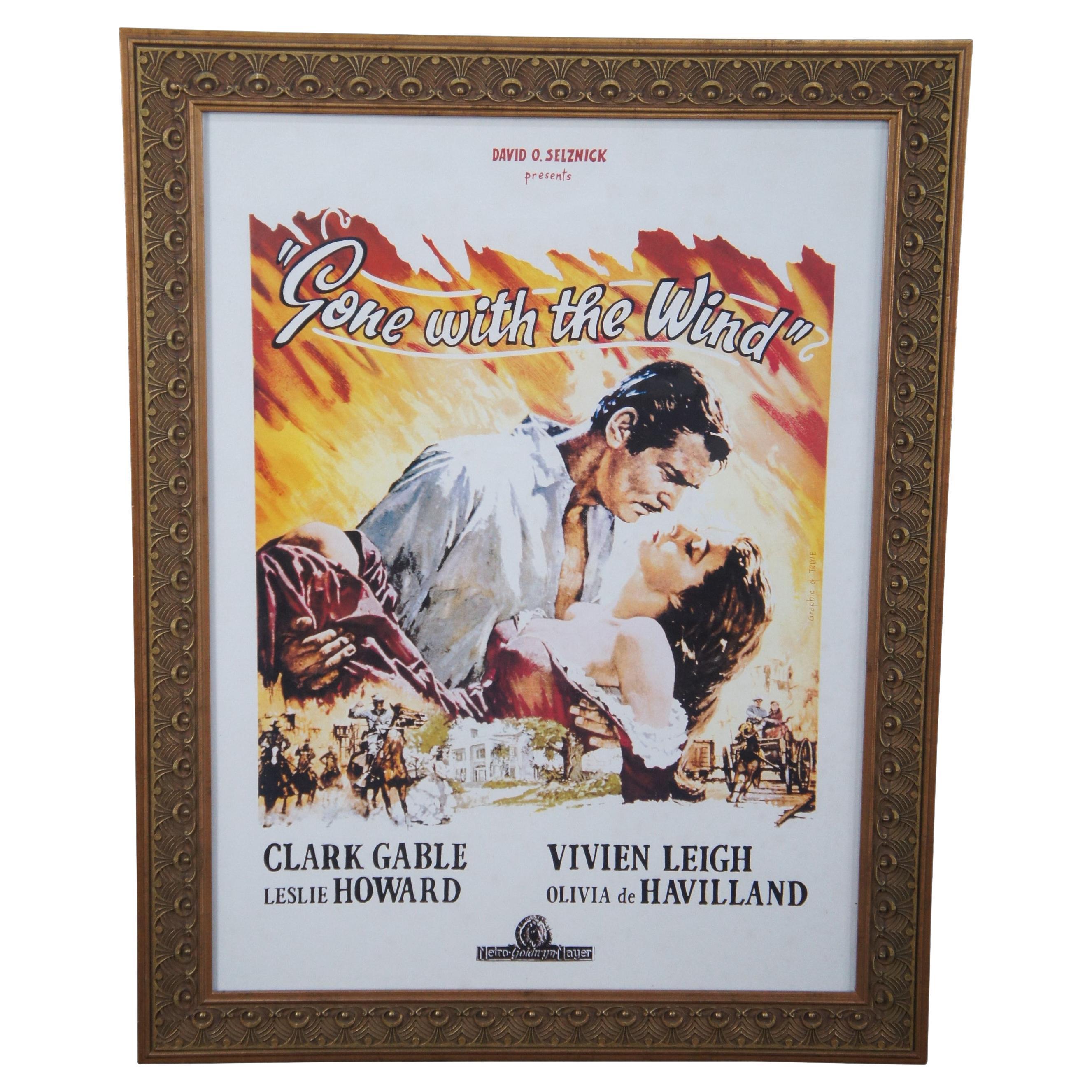 Vintage Gone with the Wind Framed Movie Advertising Poster Gable Fleming