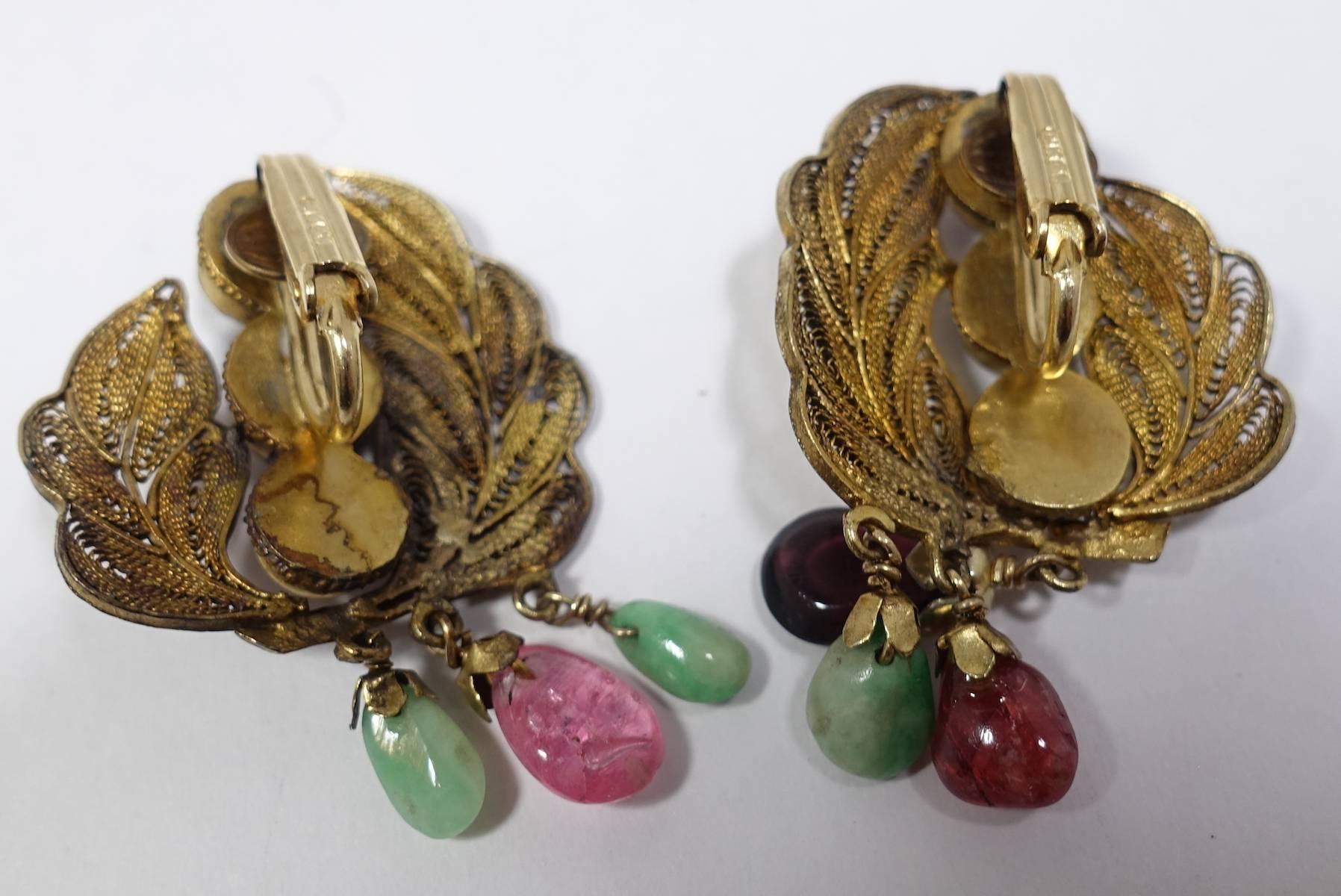 Women's Vintage “Good Luck” All Original Multi-Gemstone Drop Earrings