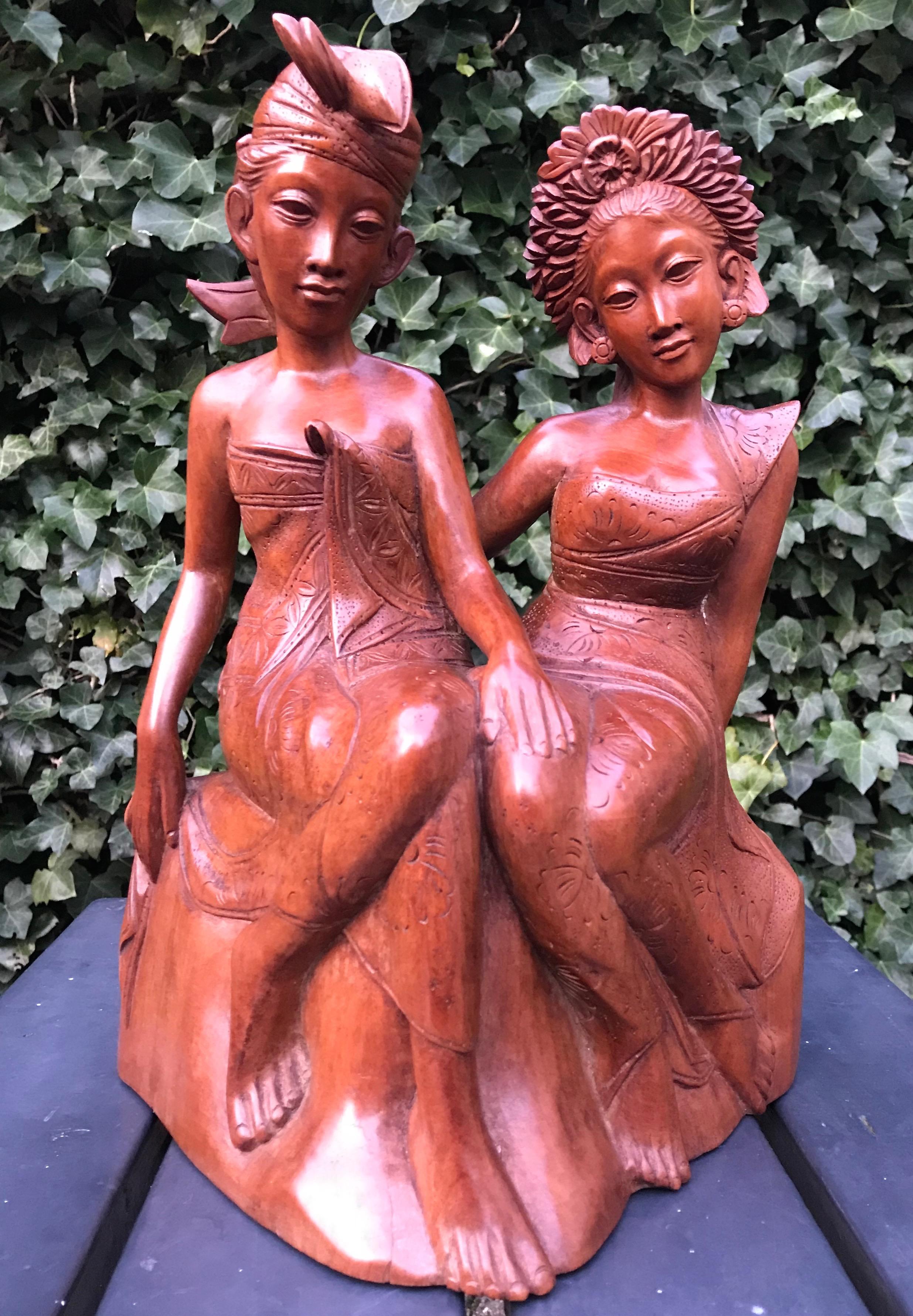 Vintage, Good Size & Stunning Hand-Carved Bali, Indonesia Wedding Couple Statue For Sale 5