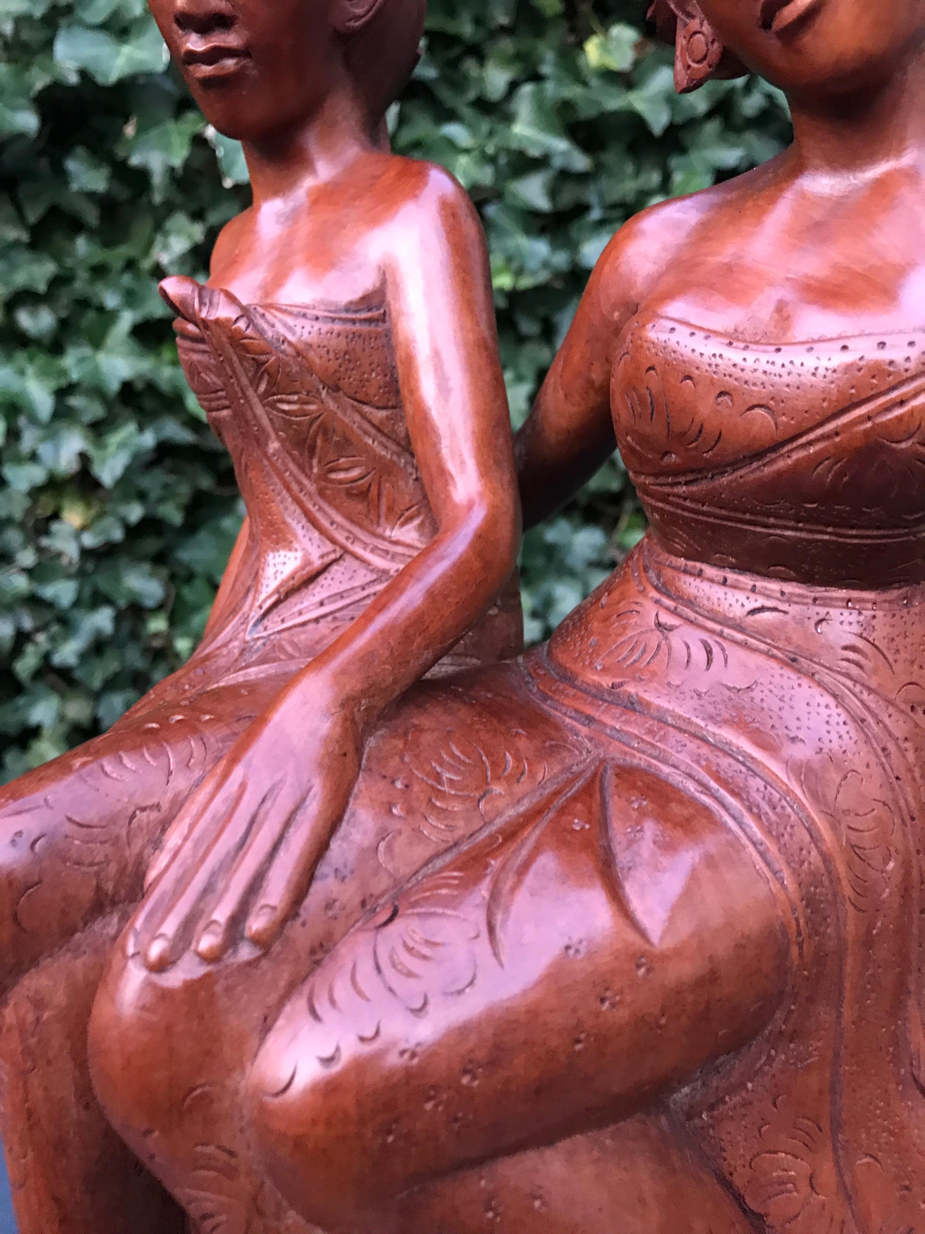 Wood Vintage, Good Size & Stunning Hand-Carved Bali, Indonesia Wedding Couple Statue For Sale