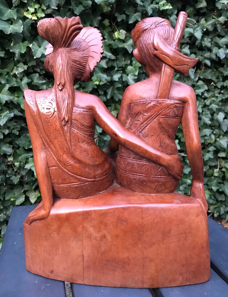 Vintage, Good Size & Stunning Hand-Carved Bali, Indonesia Wedding Couple Statue For Sale 1