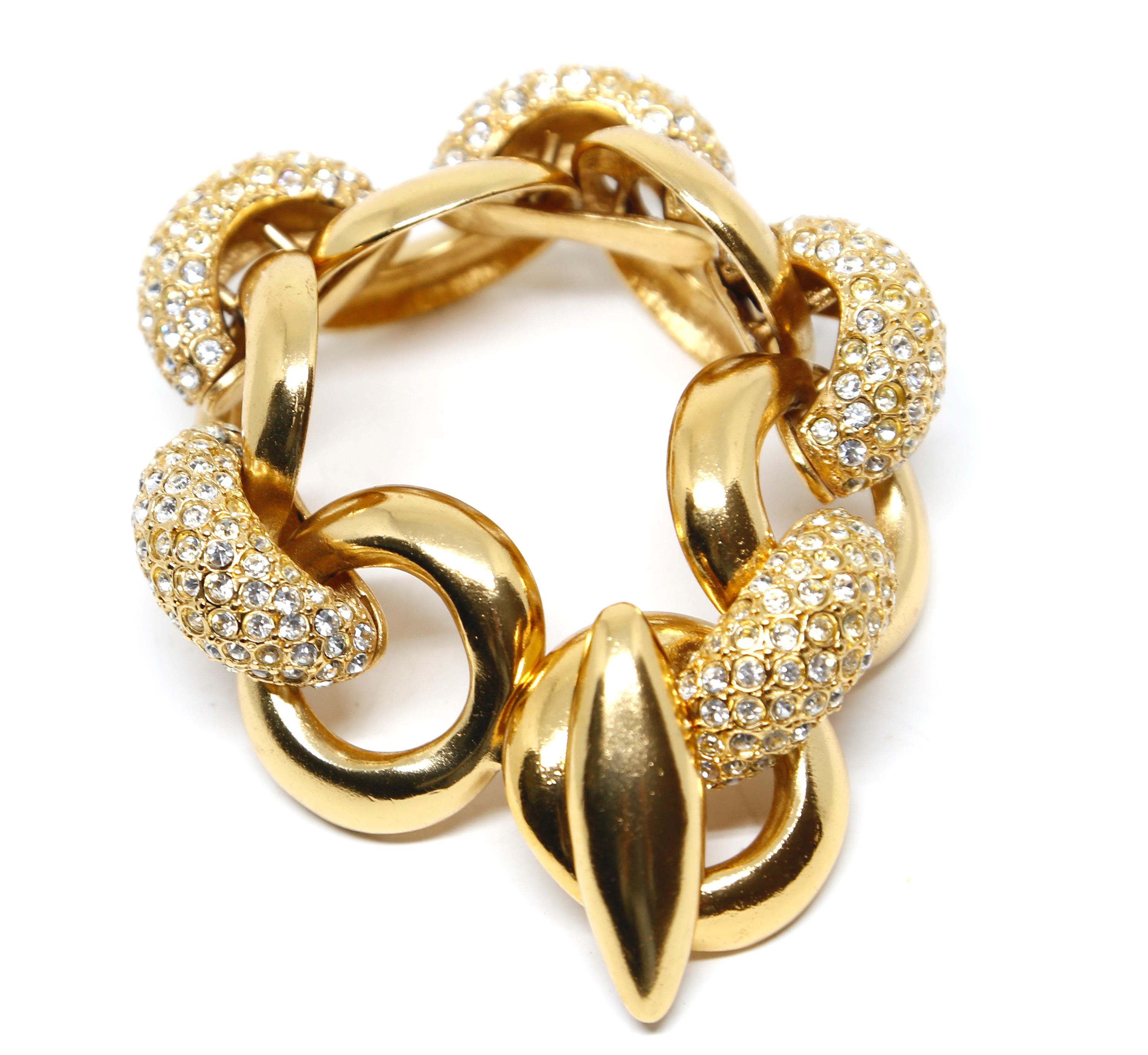 vintage GOOSSENS for YVES SAINT LAURENT chunky rhinestone link bracelet In Good Condition For Sale In San Fransisco, CA