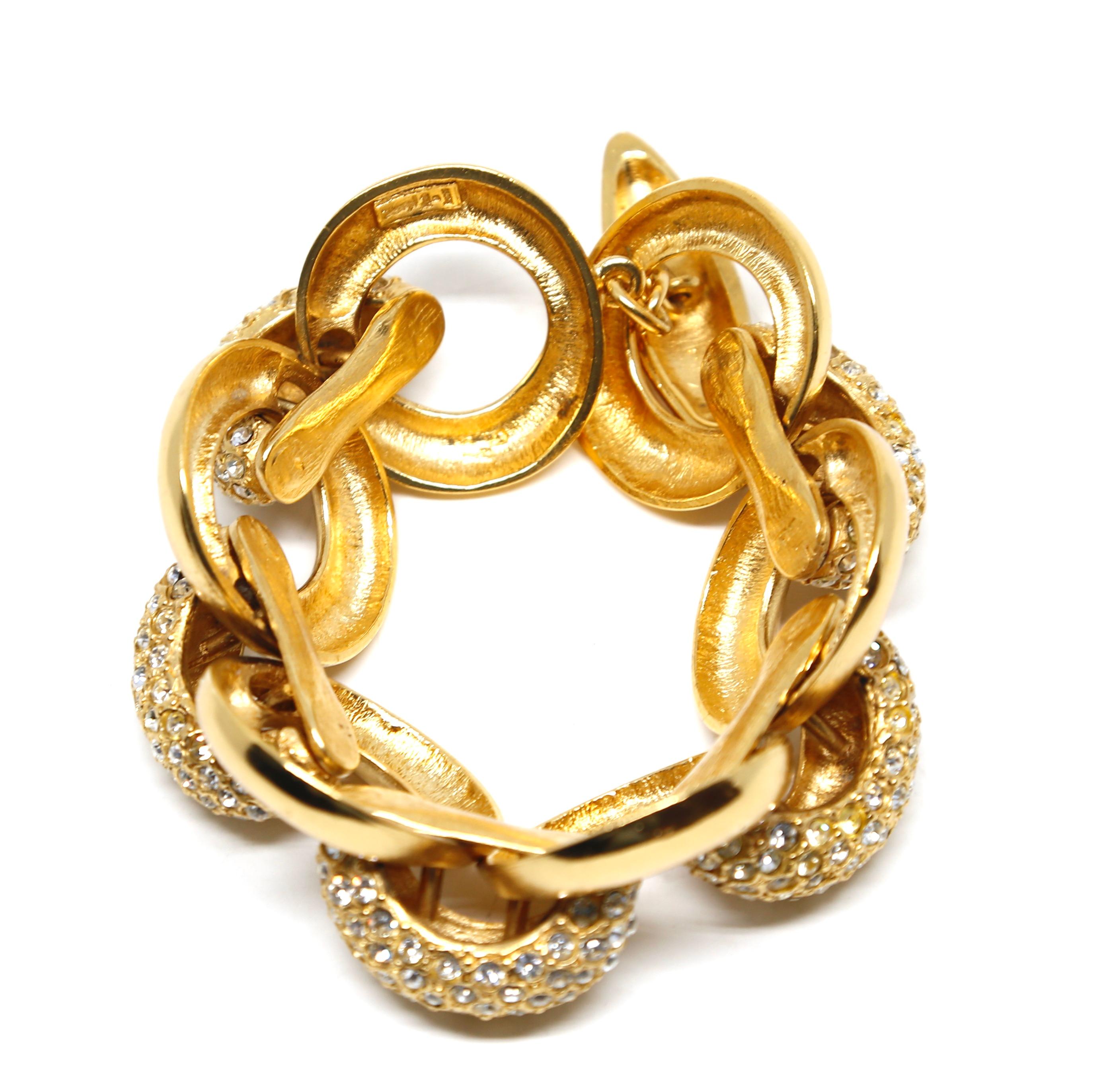 Women's or Men's vintage GOOSSENS for YVES SAINT LAURENT chunky rhinestone link bracelet For Sale