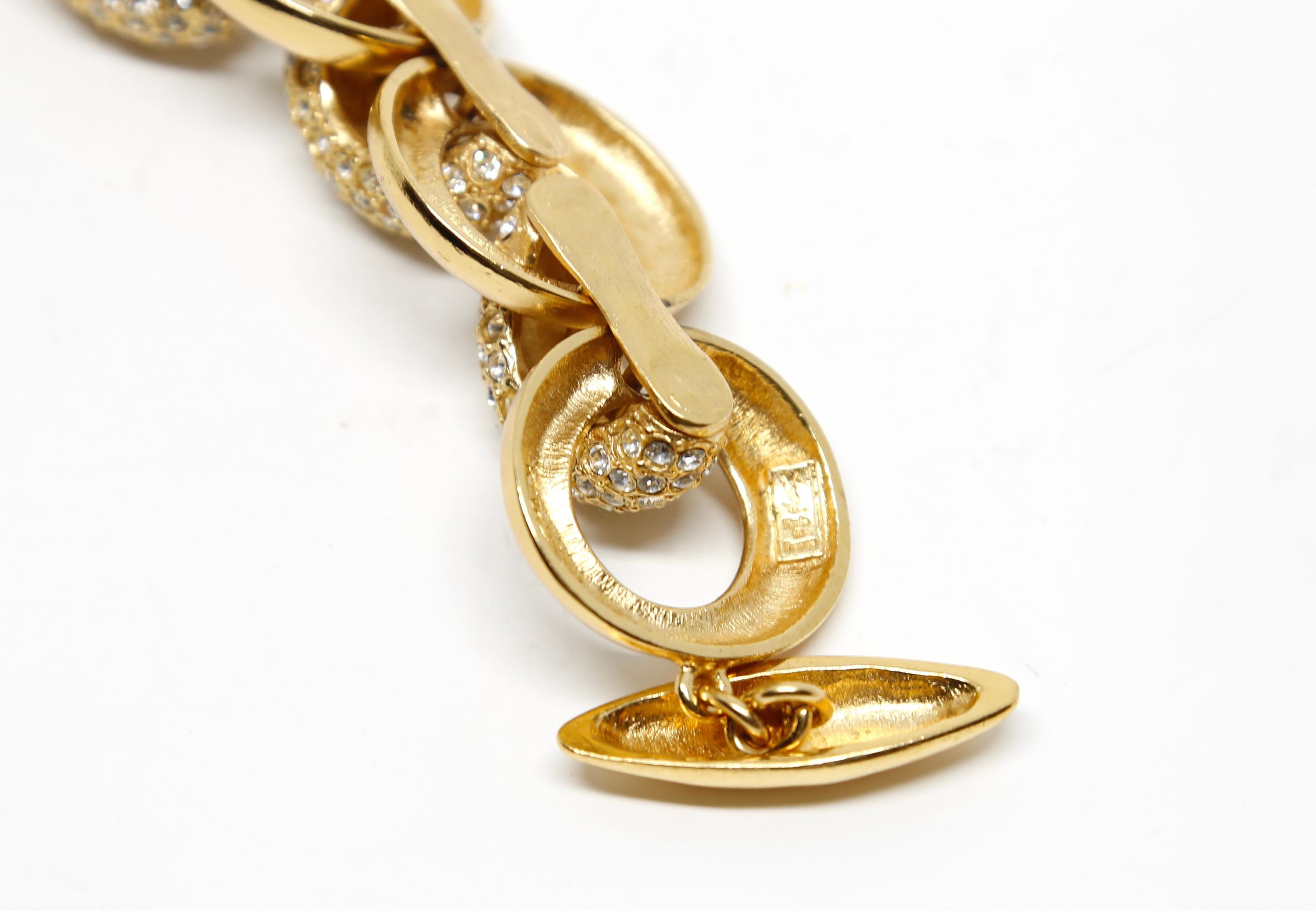 vintage GOOSSENS for YVES SAINT LAURENT chunky rhinestone link bracelet For Sale 2