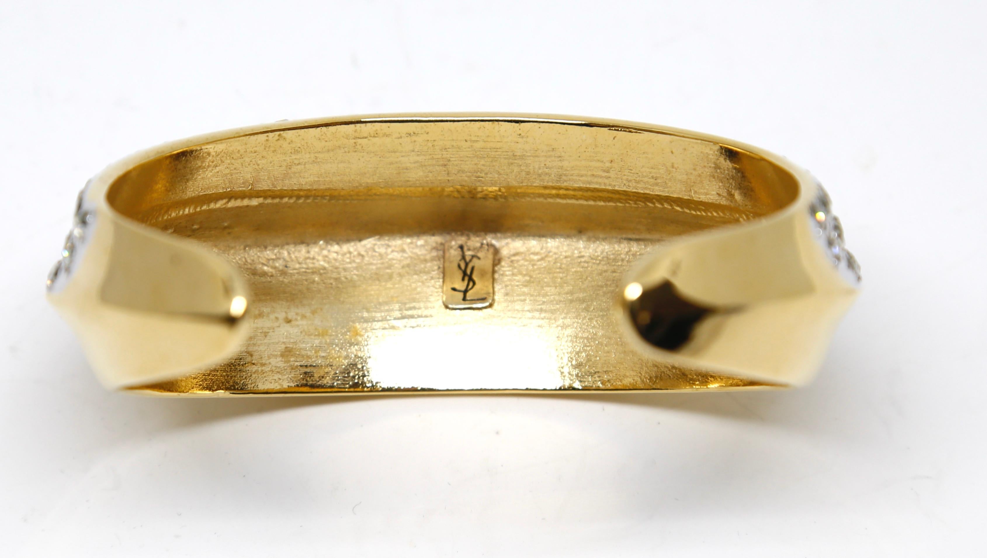 Vintage GOOSSENS for YVES SAINT LAURENT gilt bracelet with faceted crystals For Sale 4