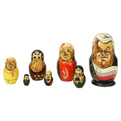 Vintage Gorbachev Hand-painted Russian Nesting 7 Doll Set, Late 20th Century