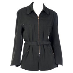 Vintage Gordon Henderson Zip Front Green Wool Jacket w Belt