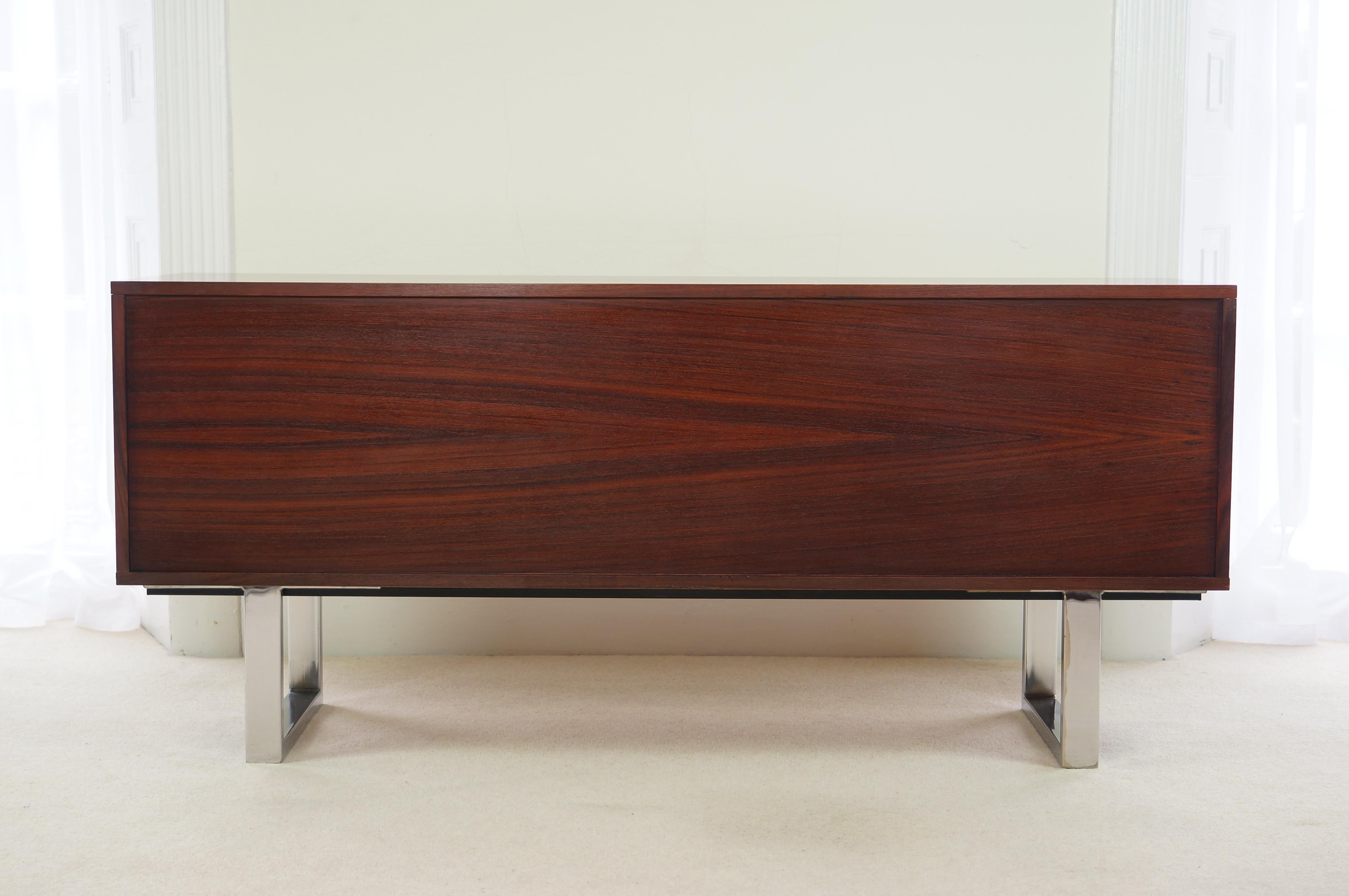 Mid-Century Modern Vintage Gordon Russell Rosewood & Chrome Sideboard / Credenza, Retro Cabinet