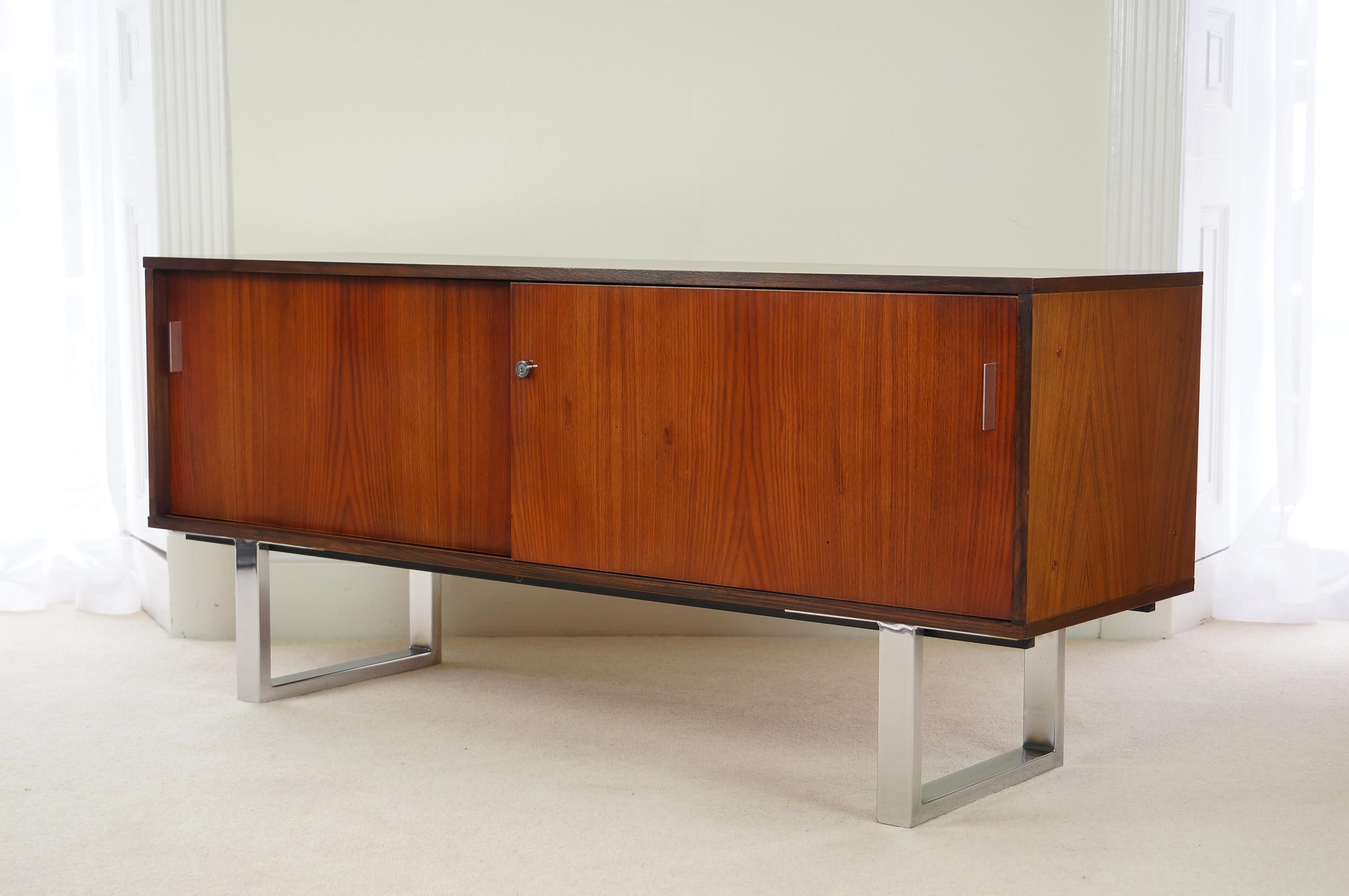 British Vintage Gordon Russell Rosewood & Chrome Sideboard / Credenza, Retro Cabinet