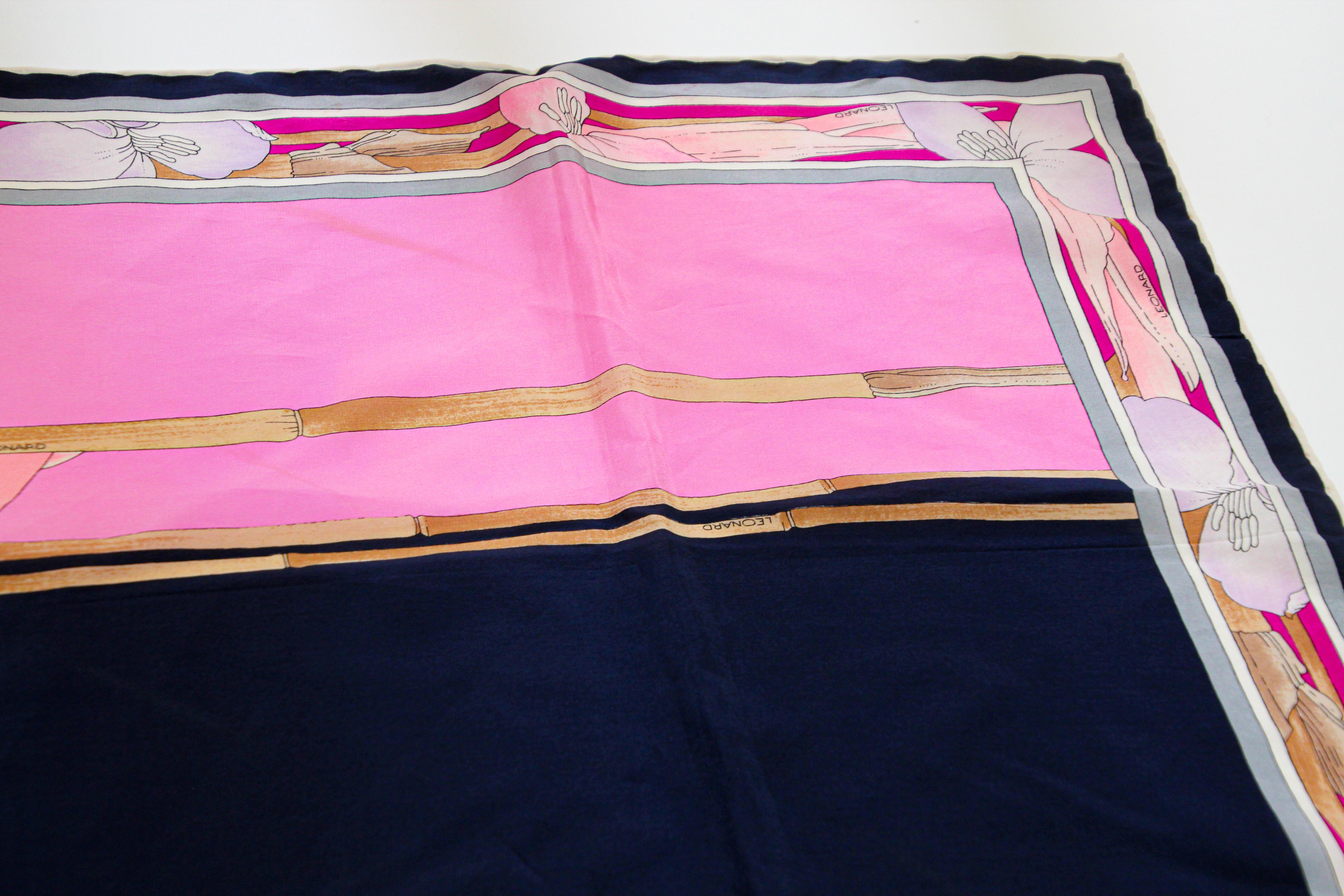 Vintage Gorgeous Pink Silk Scarf by Leonard, Paris For Sale 4