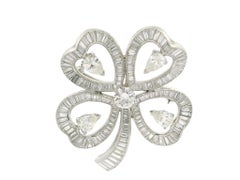Vintage Gorgeous Platinum 8.75ctw Diamond Covered 4 Leaf Clover Heart Pin Brooch
