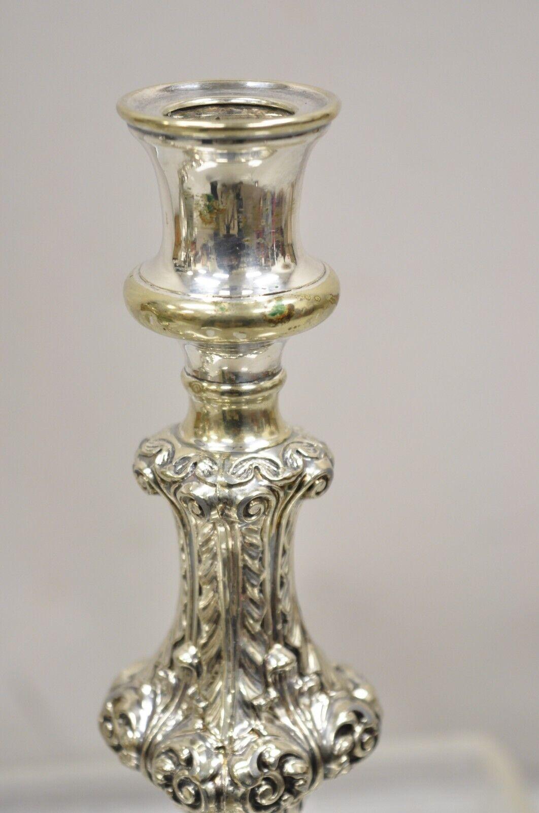 Vintage Gorham Baroque Repousse Silver Plated Single Candle Candlesticks a Pair In Good Condition For Sale In Philadelphia, PA