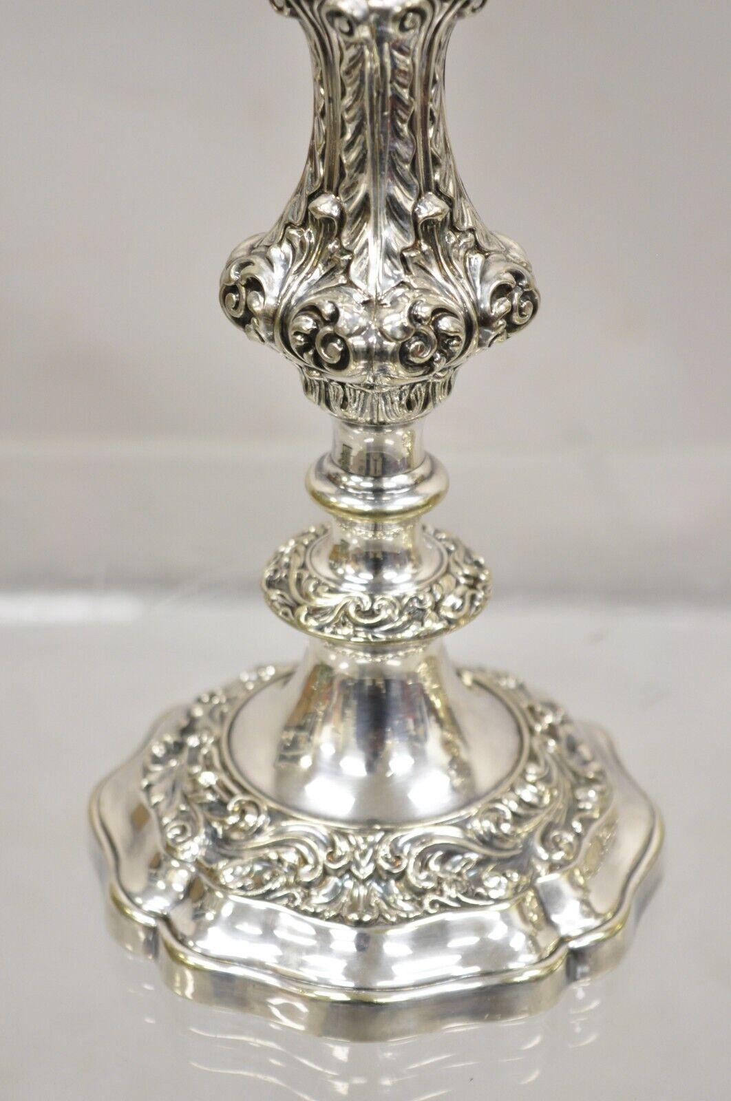 20th Century Vintage Gorham Baroque Repousse Silver Plated Single Candle Candlesticks a Pair For Sale