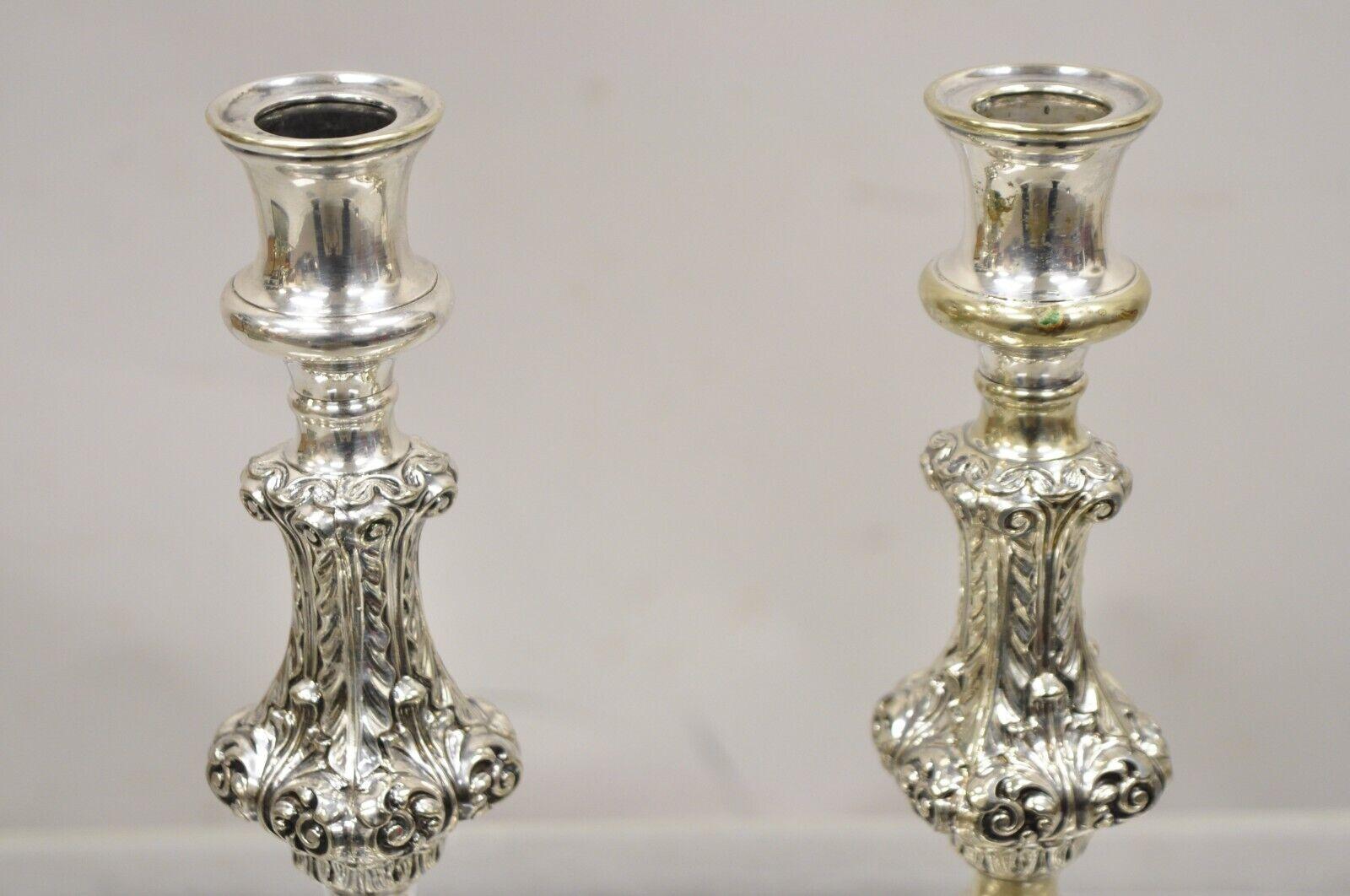 Vintage Gorham Baroque Repousse Silver Plated Single Candle Candlesticks a Pair For Sale 1