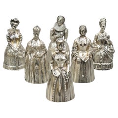 Ensemble de 6 cloches vintage Gorham en bronze plaqué argent « Women Who Changed History »