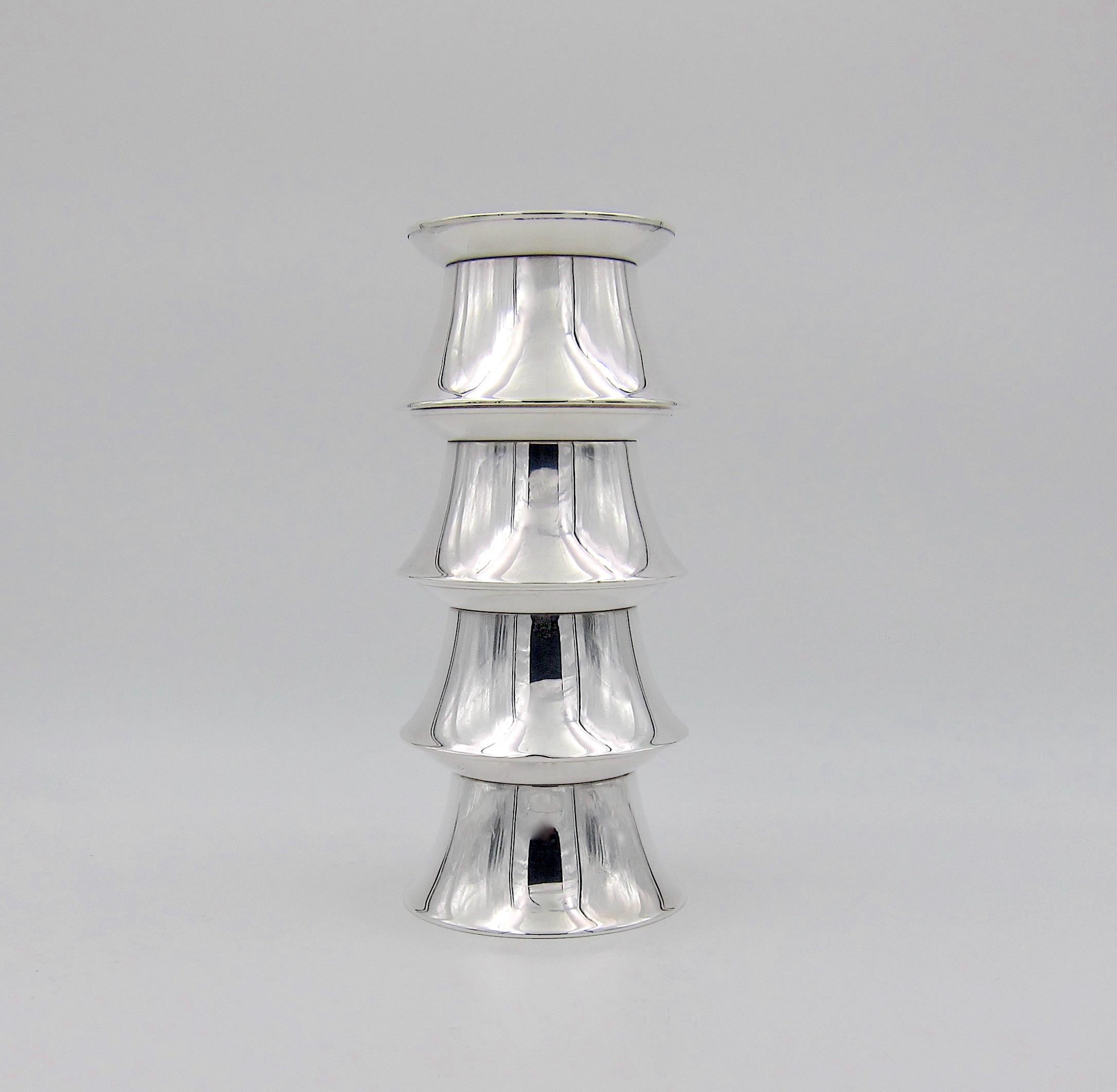 Vintage Gorham Stackable Sterling Silver Candleholders, Set of Four In Good Condition In Los Angeles, CA